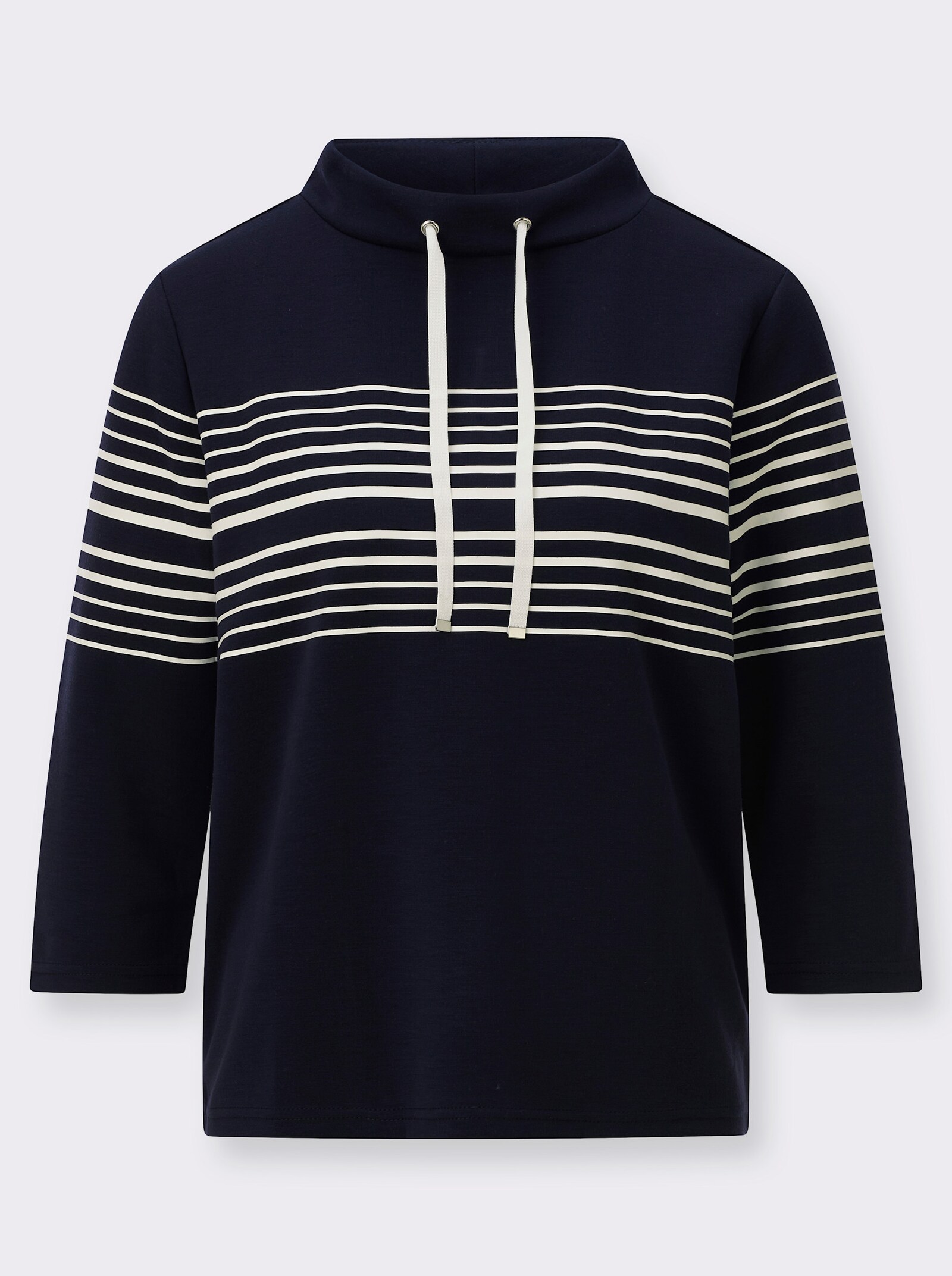 Sweatshirt mit Stehkragen - marine-ecru-geringelt