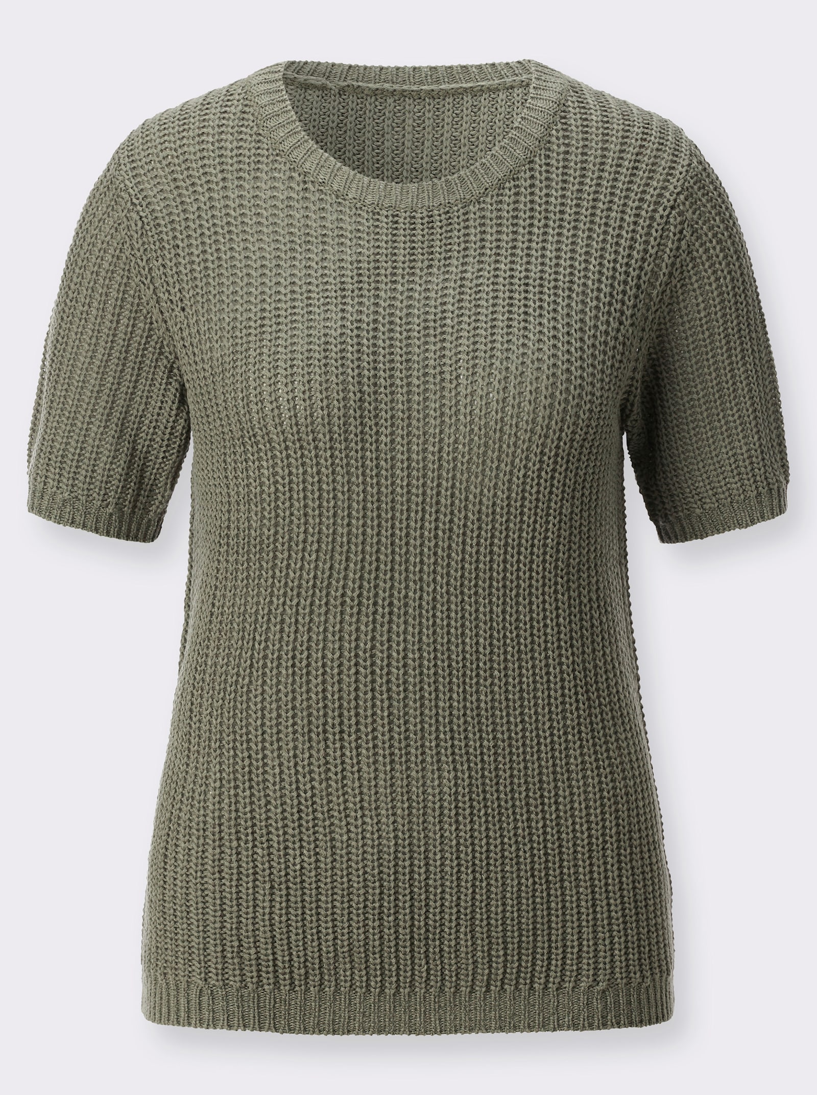 Kurzarmpullover aus Bändchengarn - khaki