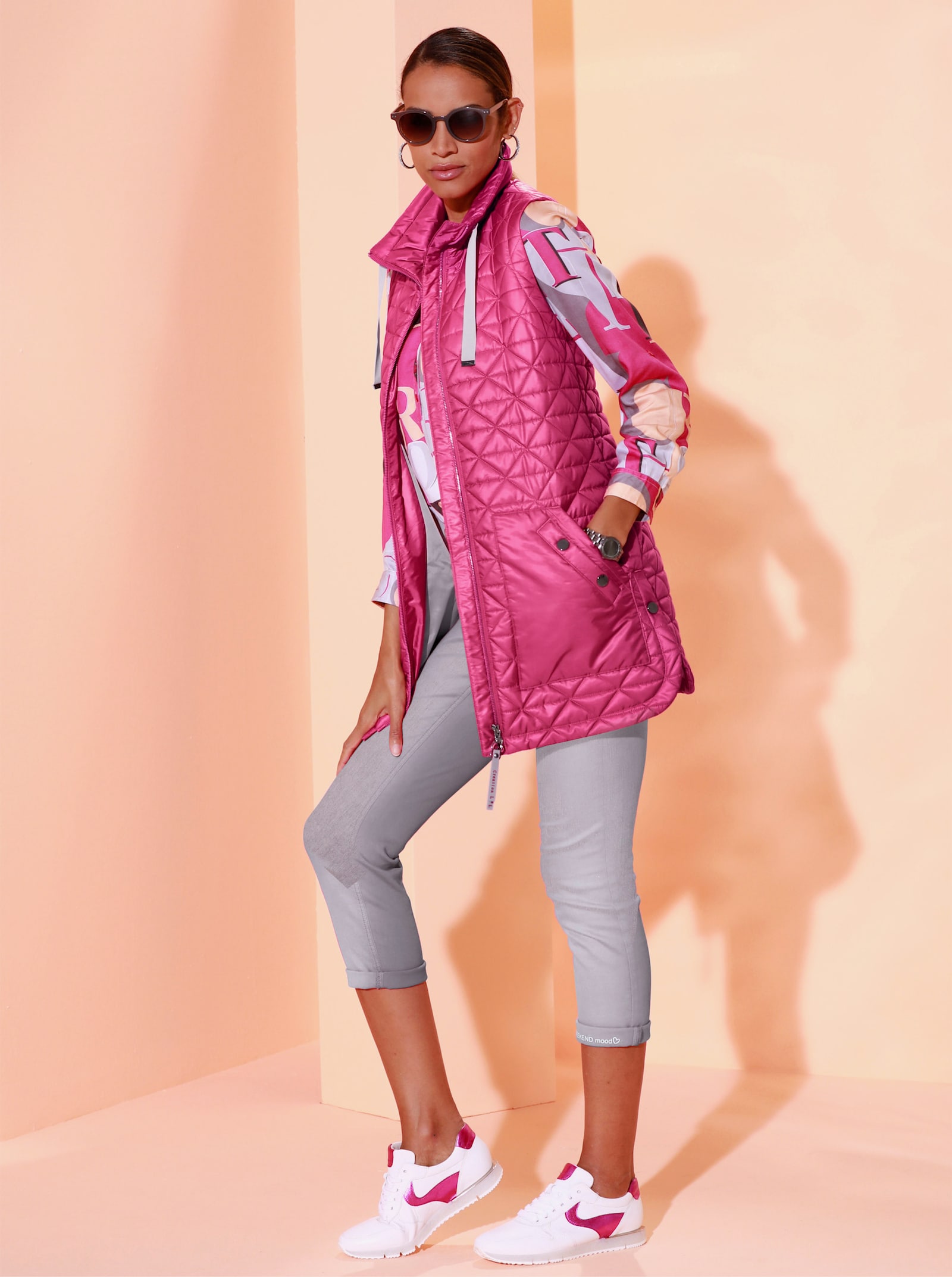 Steppweste mit 2-Wege-Taschen - fuchsia