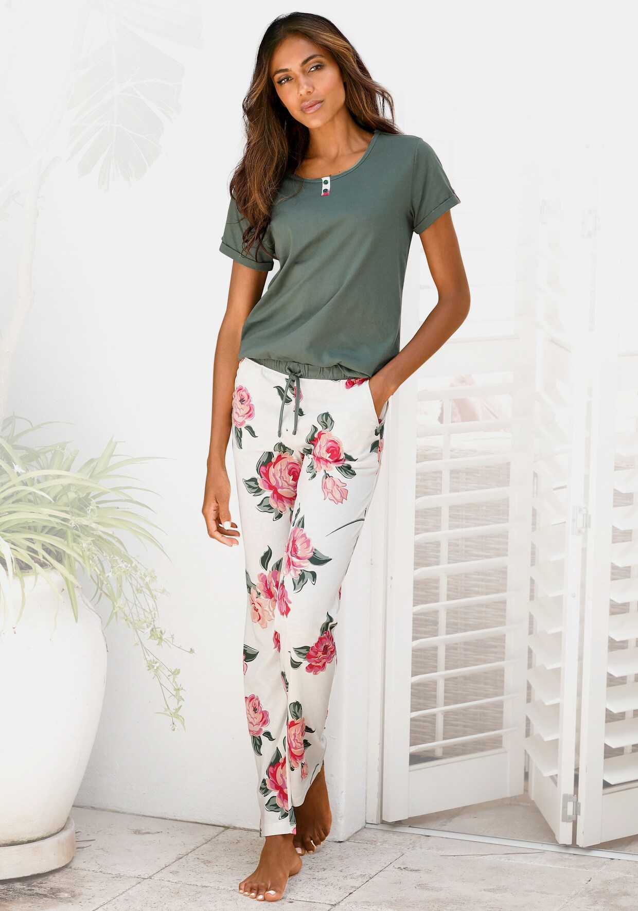 Vivance Dreams Pyjama - khaki-beige-rosa