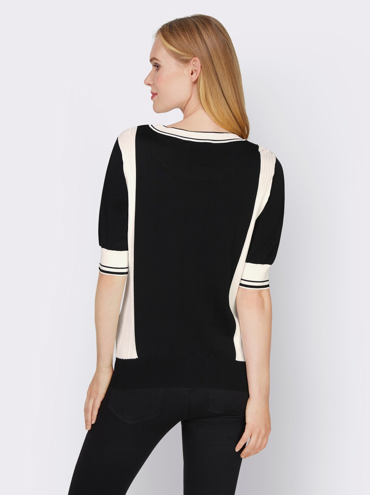 heine Pullover met korte mouwen - zwart/wit gedessineerd