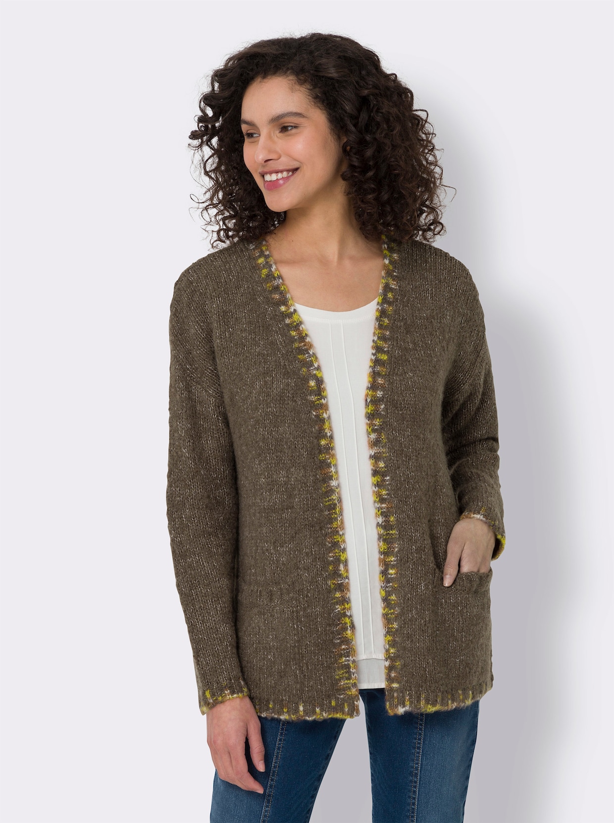 heine Strickjacke - dunkeltaupe-ecru-meliert