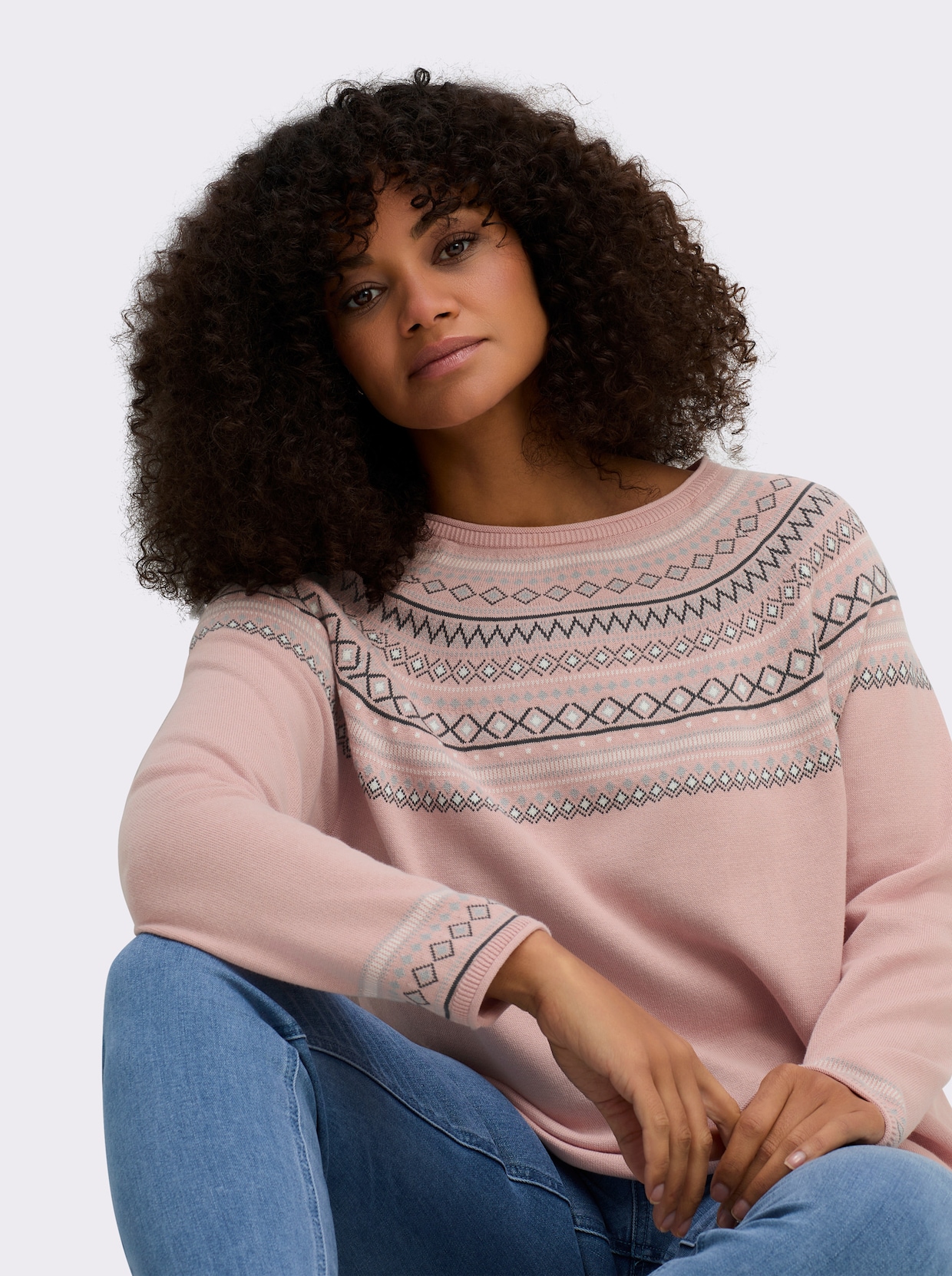 Norwegerpullover aus reiner Baumwolle - rosé-gemustert