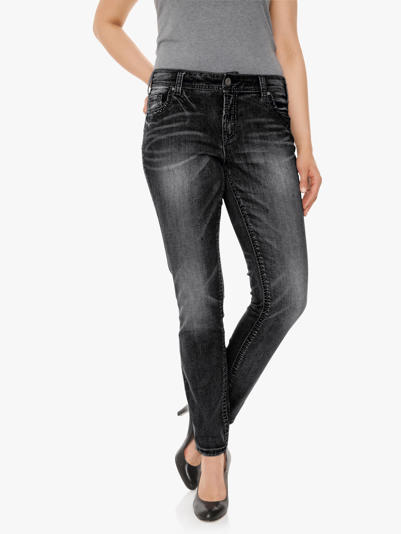heine Röhrenjeans mit Stickerei - black stone
