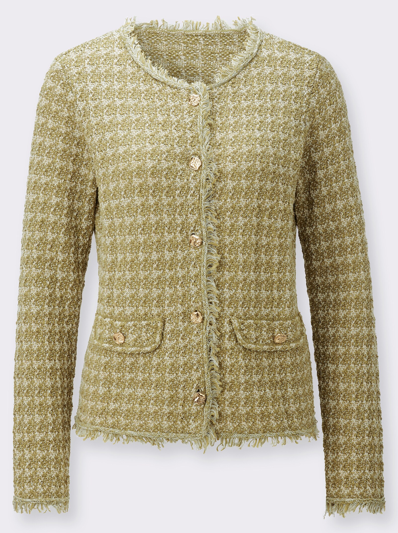 Strickjacke mit Fransen-Verzierung - schilf-champagner-meliert