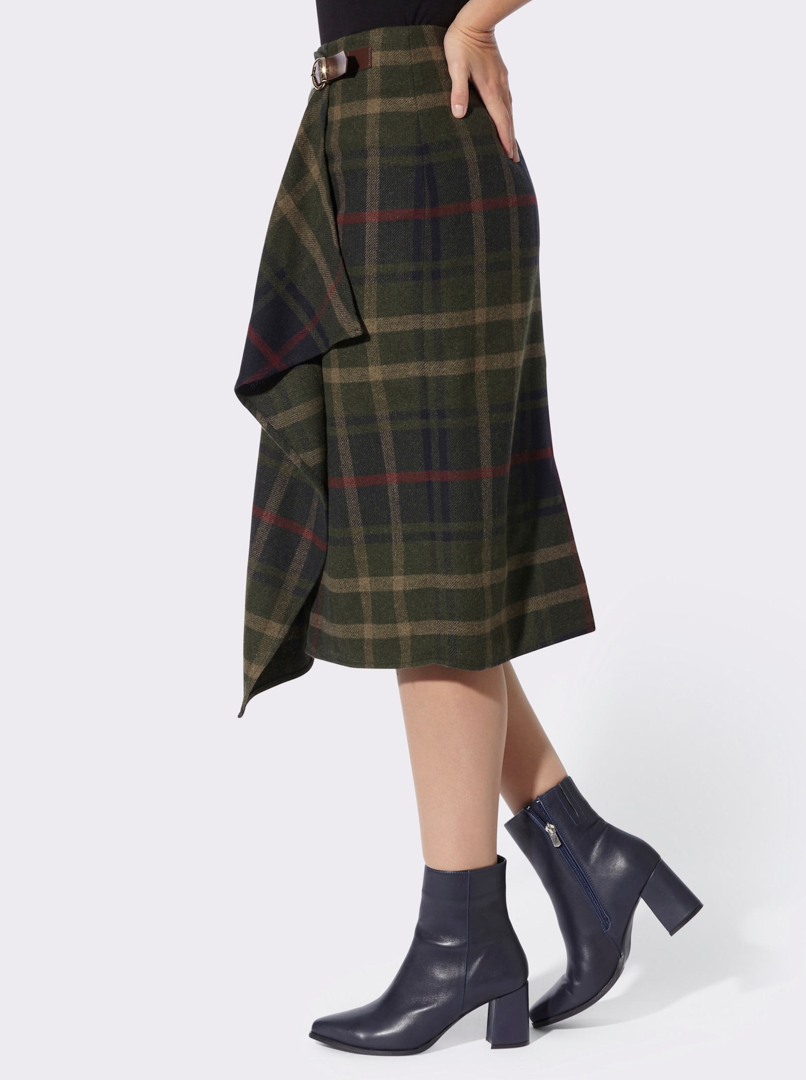 heine Karorock in Wickel-Optik - moos-marine-kariert