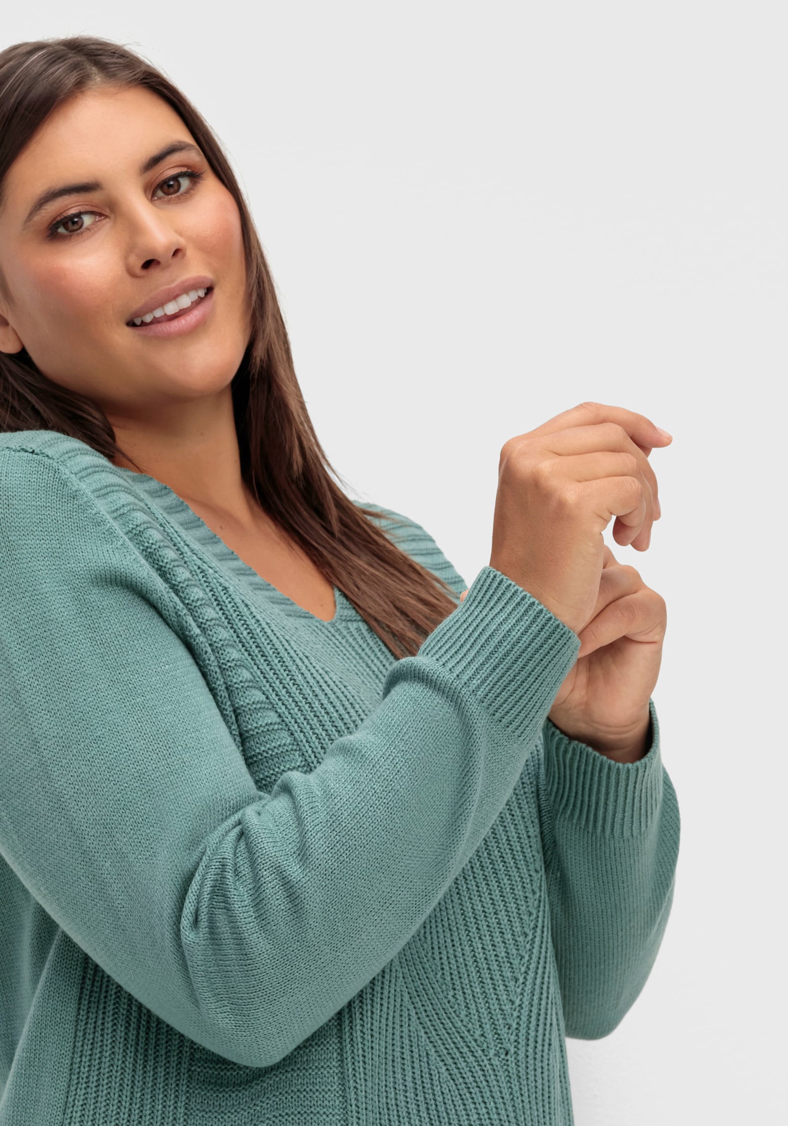 Langarm-Pullover mit Zopfmuster - jade