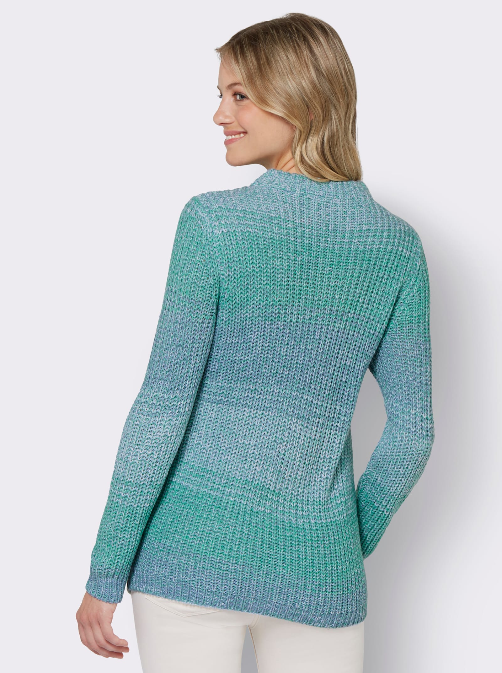Strickpullover mit Kelchkragen - blaugrün-bleu-meliert