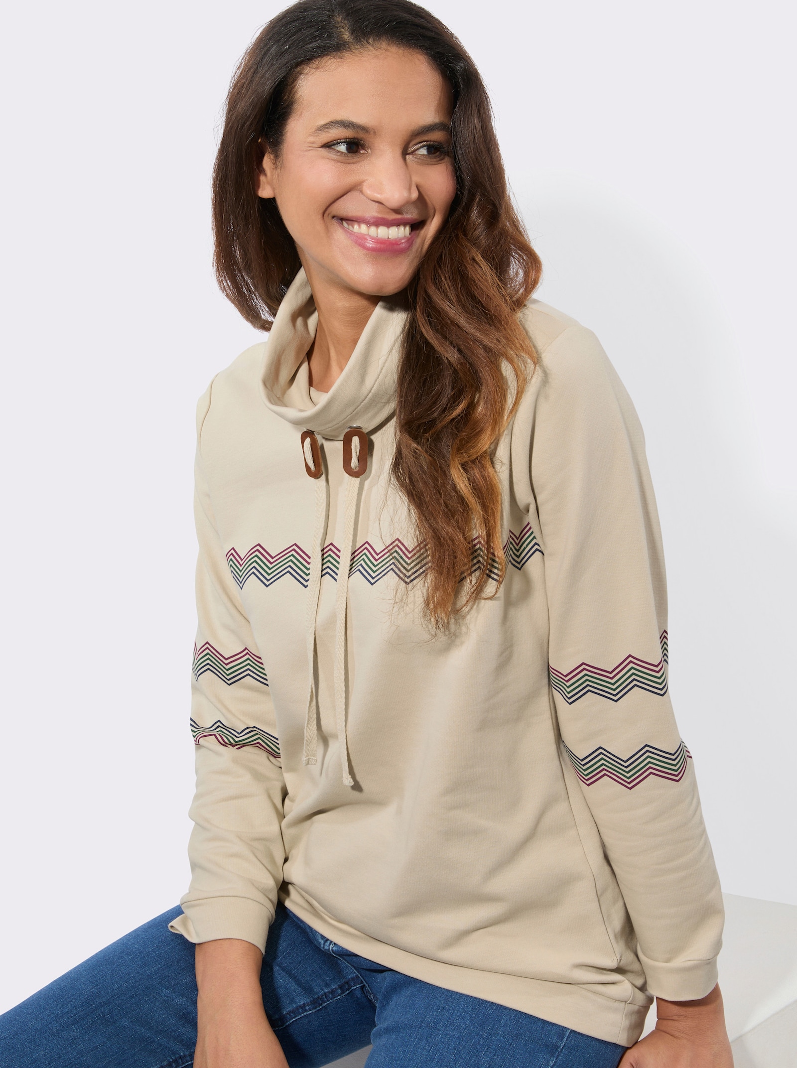 Longsweatshirt mit weitem Rollkragen - sand