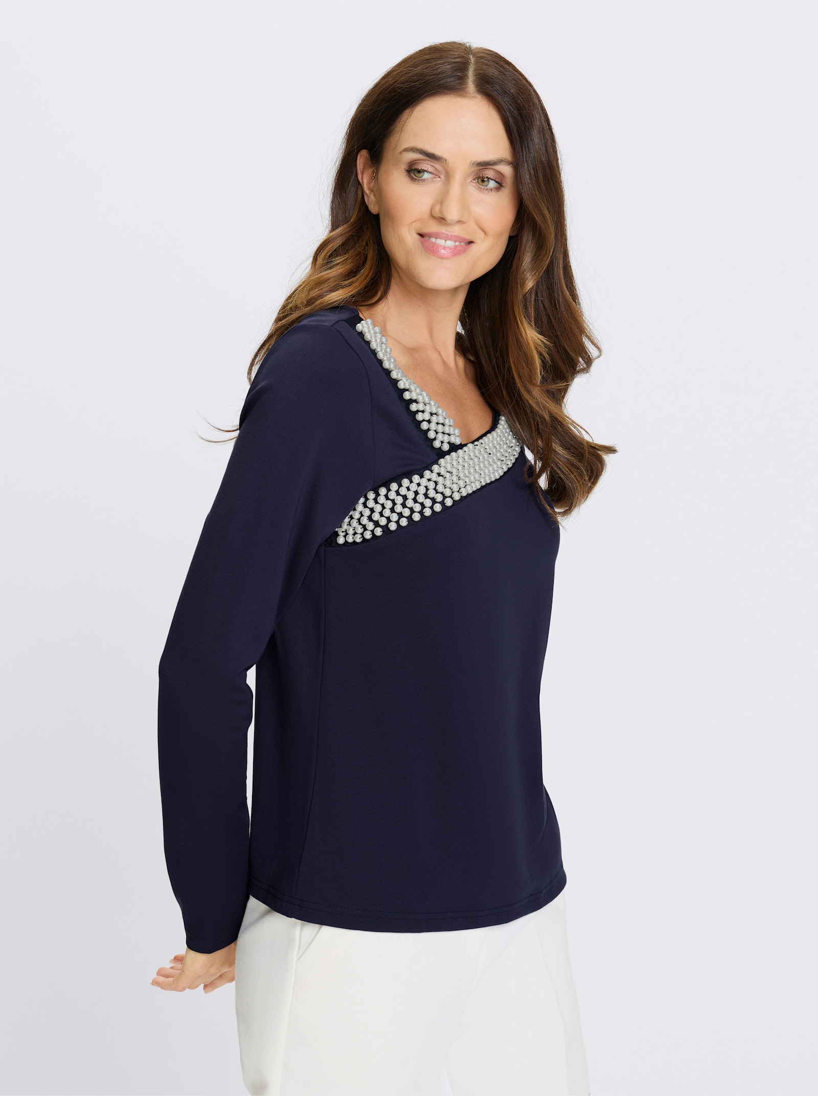 heine Langarmshirt mit Zierperlen - marine