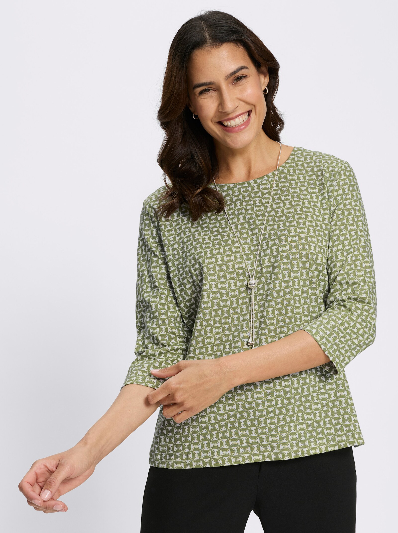 Print-Shirt mit grafischem Dessin - schilf-ecru-bedruckt