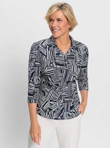 Poloshirt im Grafik-Dessin - marine-ecru-bedruckt