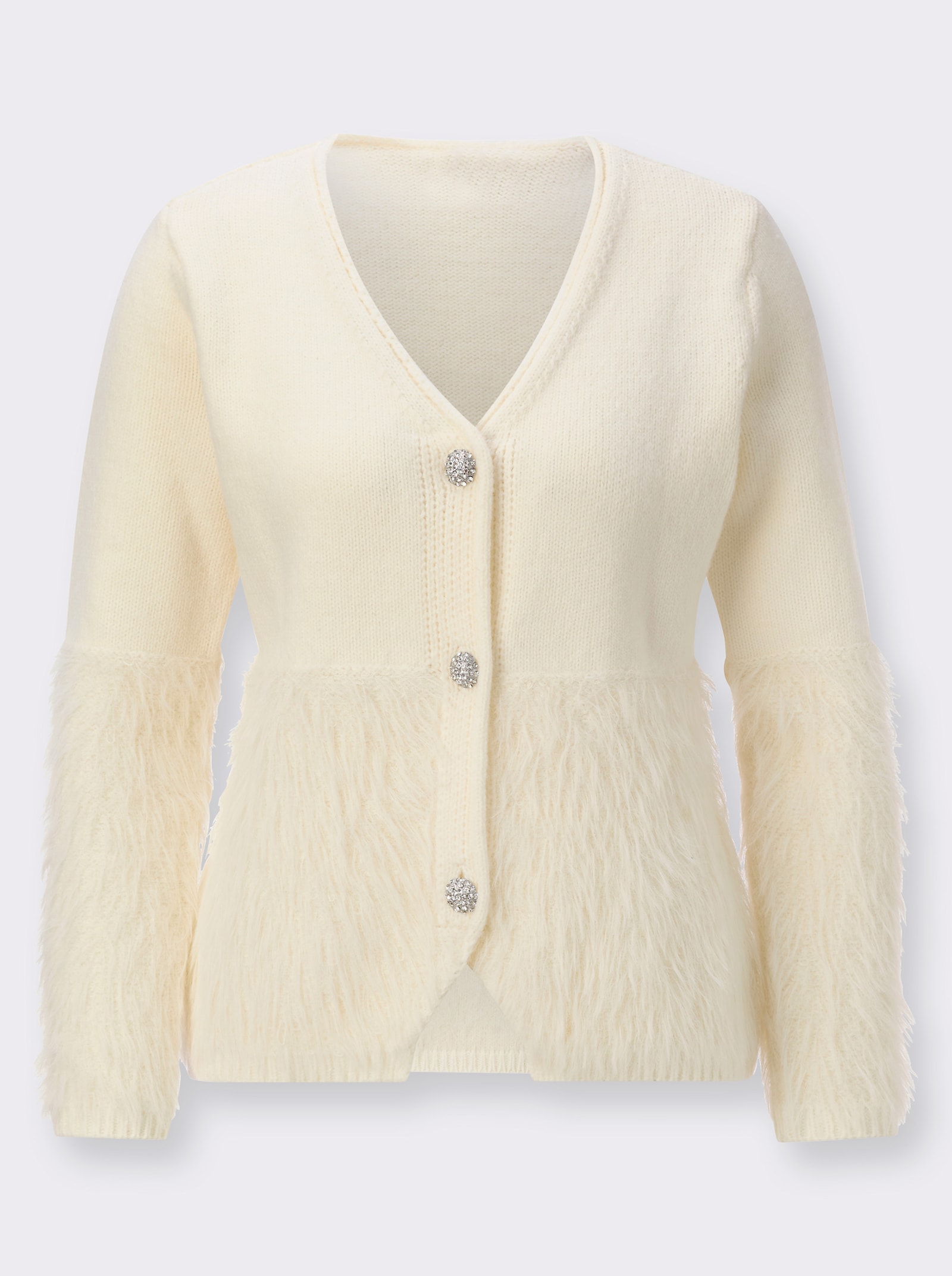 Cardigan mit Flauschgarn - champagner