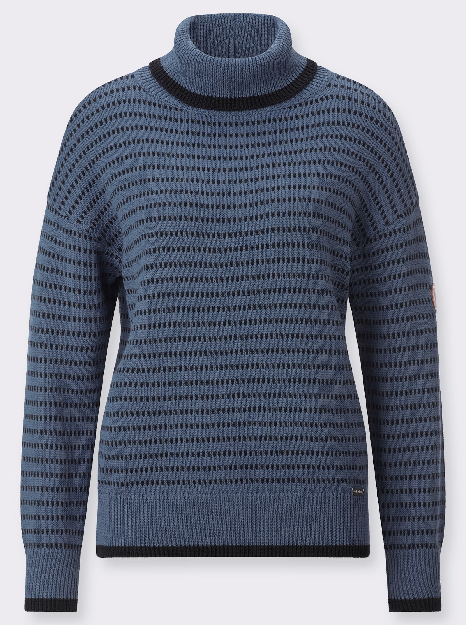  Rollkragenpullover mit Ringeln - rauchblau-schwarz-gemustert