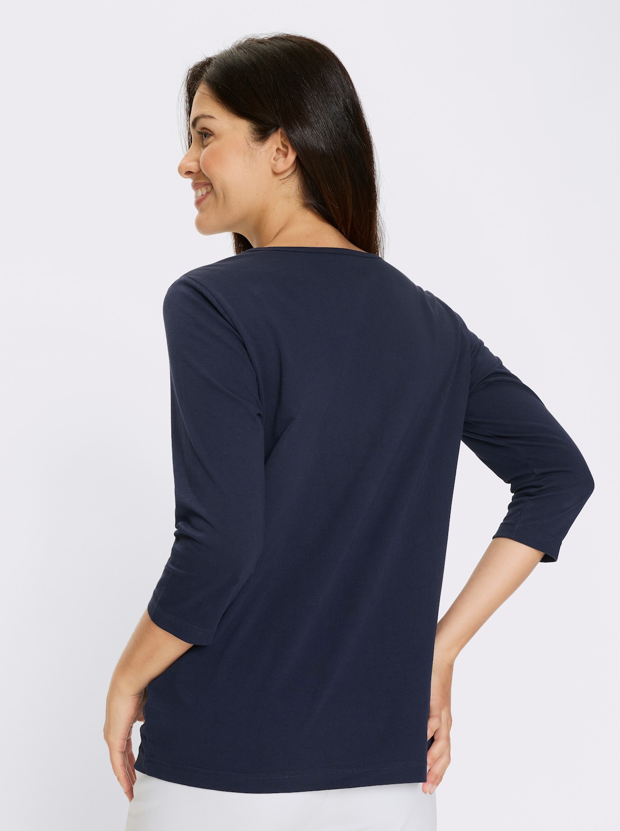 3/4-Arm-Shirt - marine-weiß