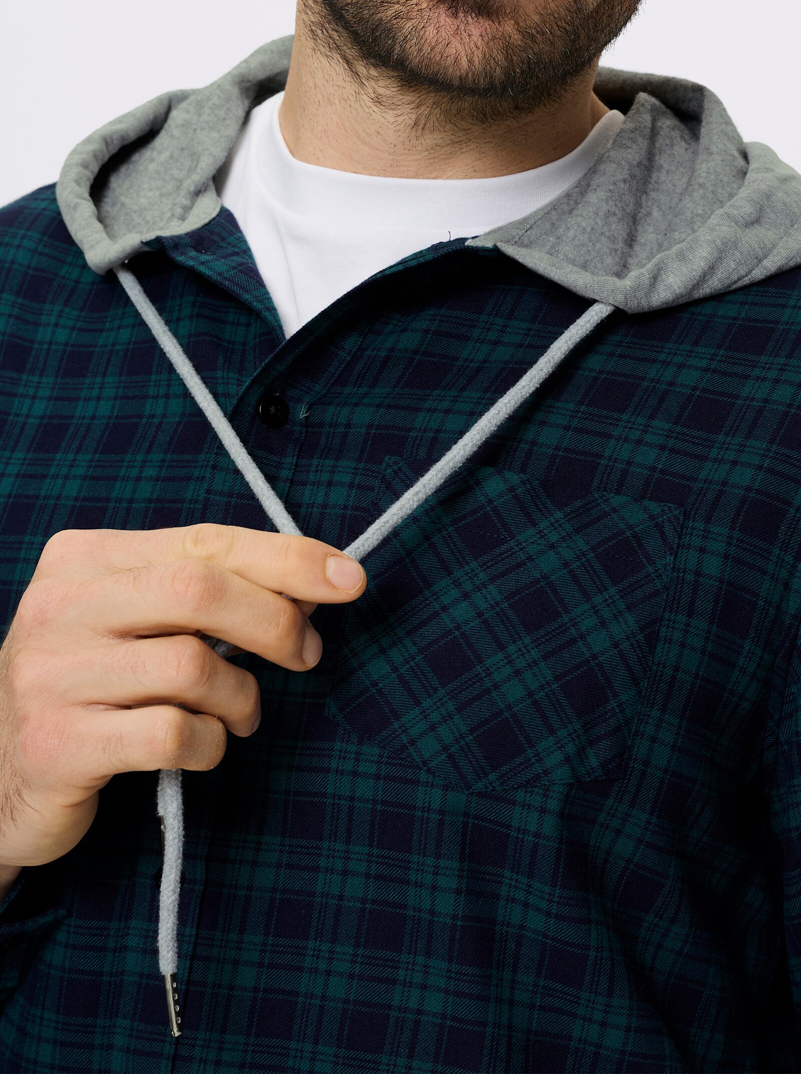Catamaran Kapuzenhemd mit garngefärbtem Karo-Dessin - marine-petrol-kariert