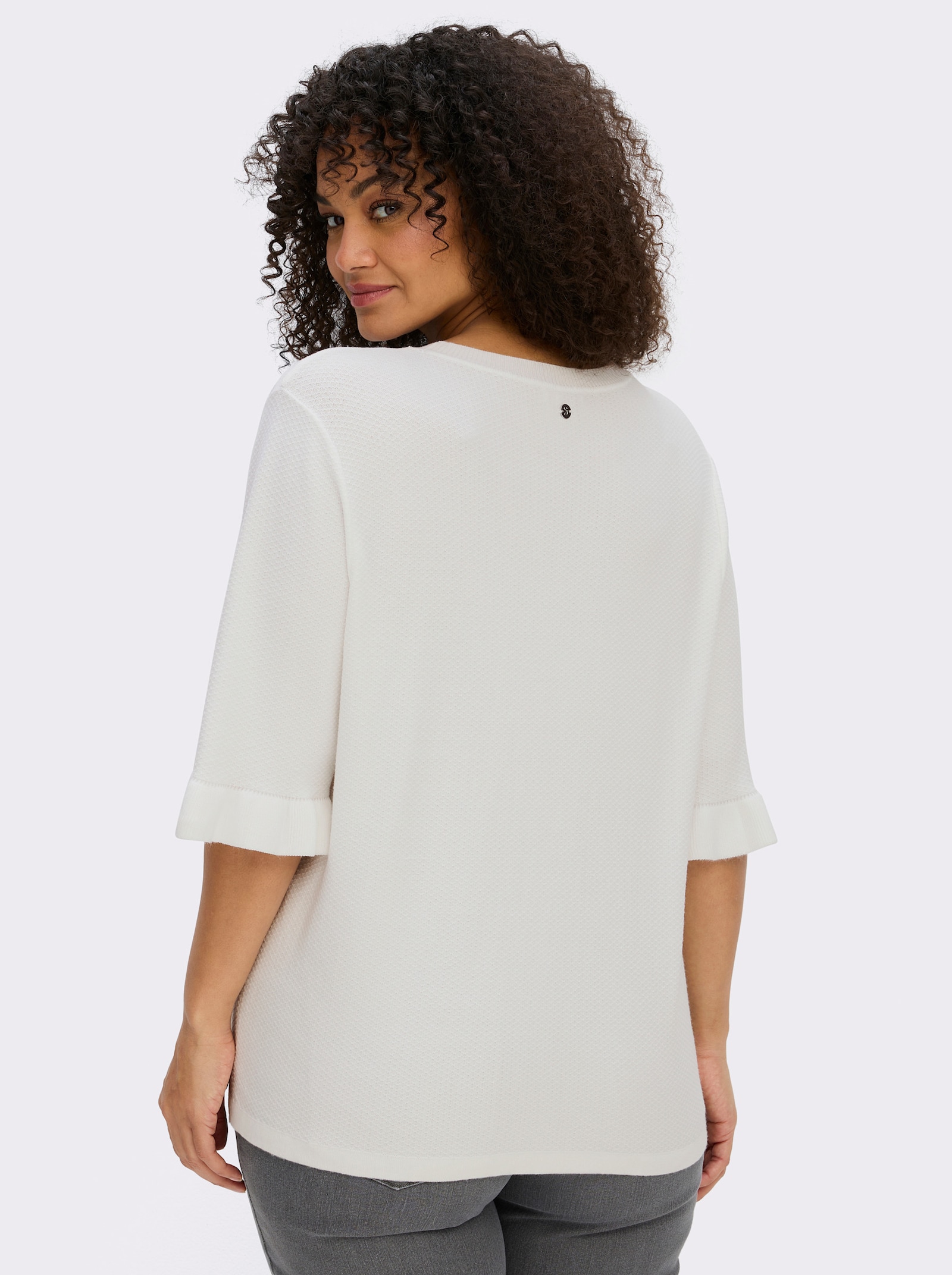 sheego Ajourpullover mit Volantärmeln - ecru