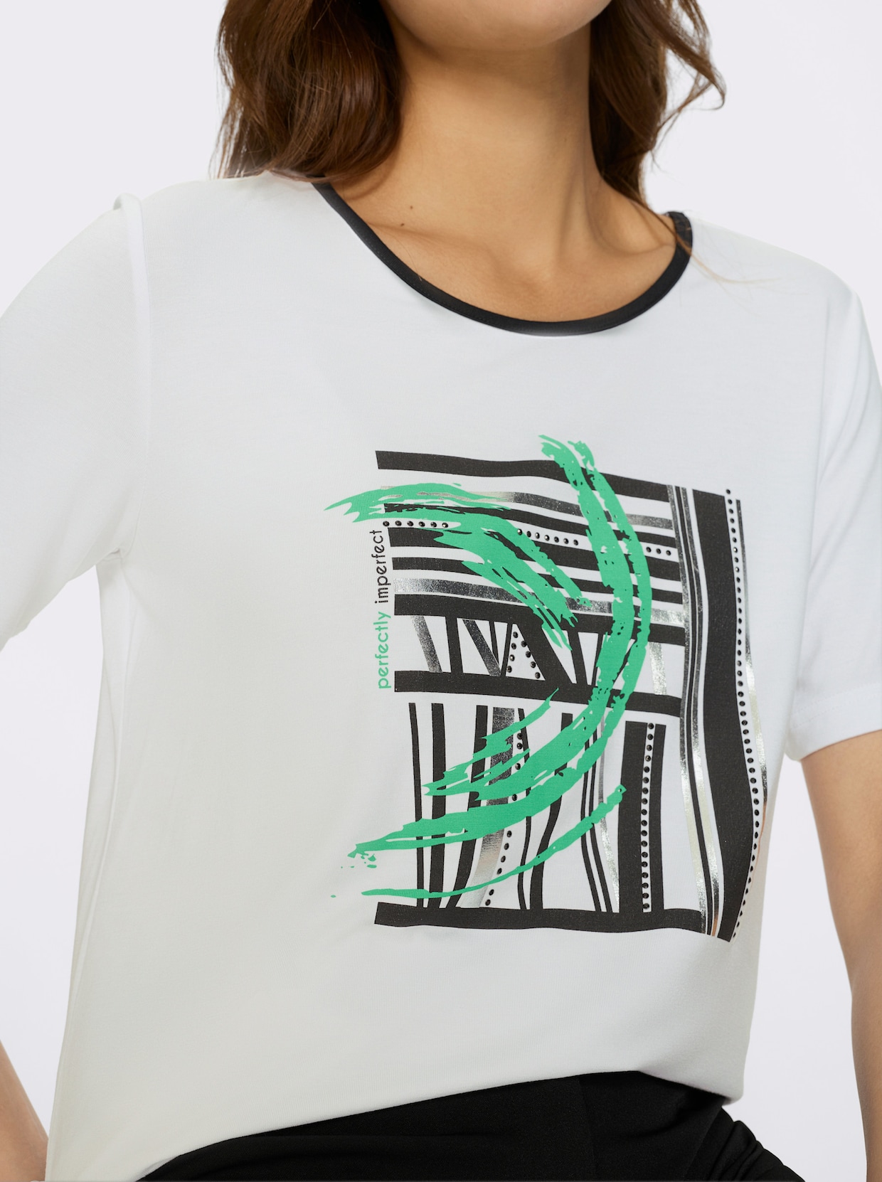 Kurzarmshirt - weiß-schwarz-bedruckt