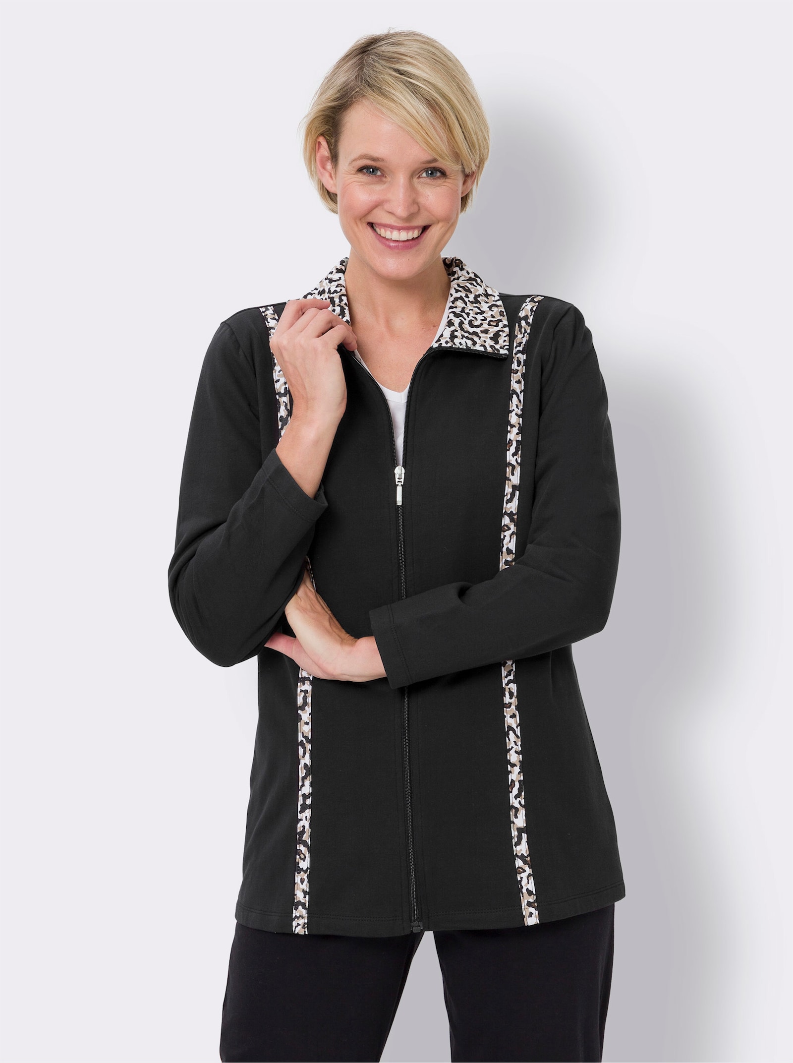 Sweatjack van binnen zacht opgeruwd - zwart