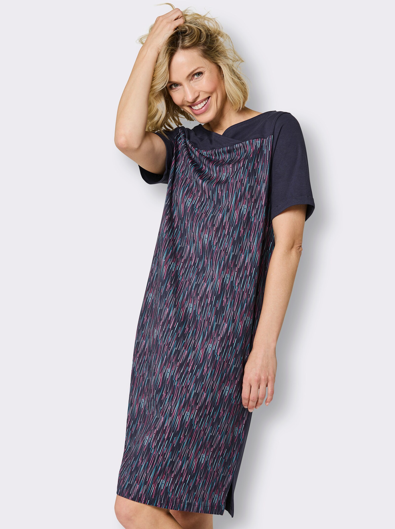 wäschepur Sleepshirt mit grafischem Dessin - marine-malve-gestreift