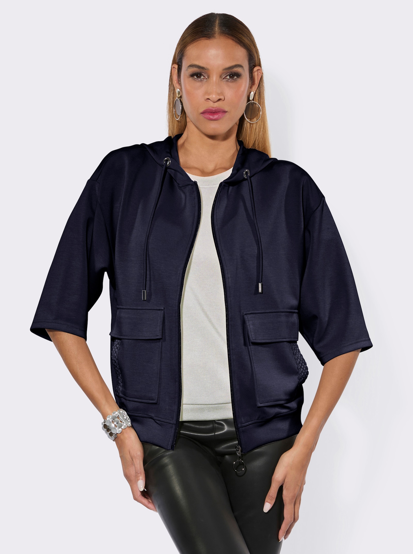 Sweatjacke mit Spitzen-Verzierung - marine