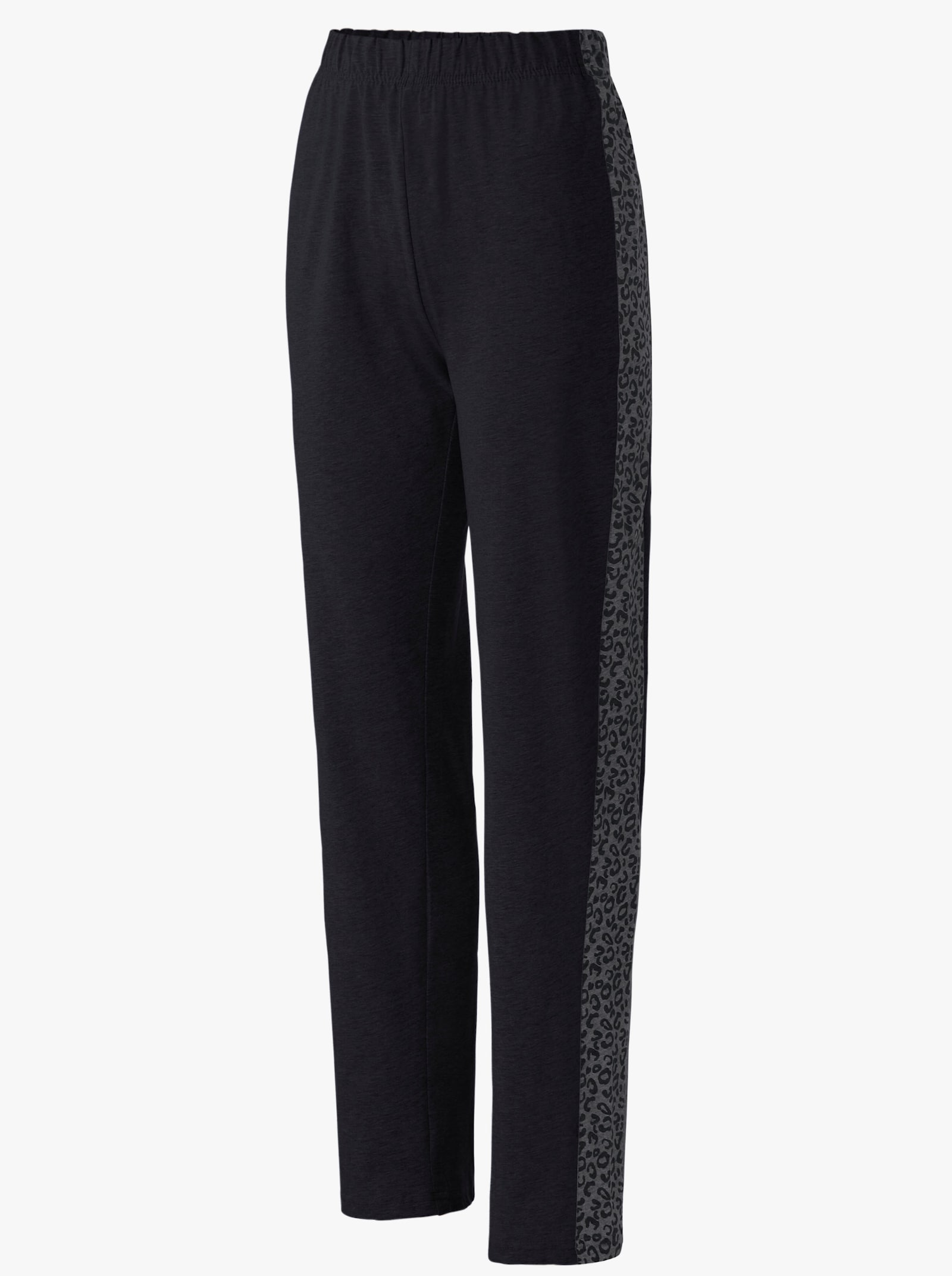 Fritidsbyxor med leopardmönstrade infällningar - svart