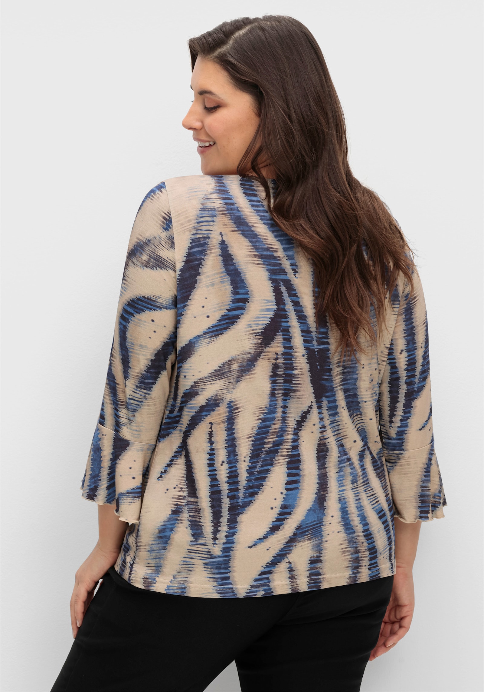 3/4-Arm-Shirt mit U-Boot-Ausschnitt - beige-marine-bedruckt