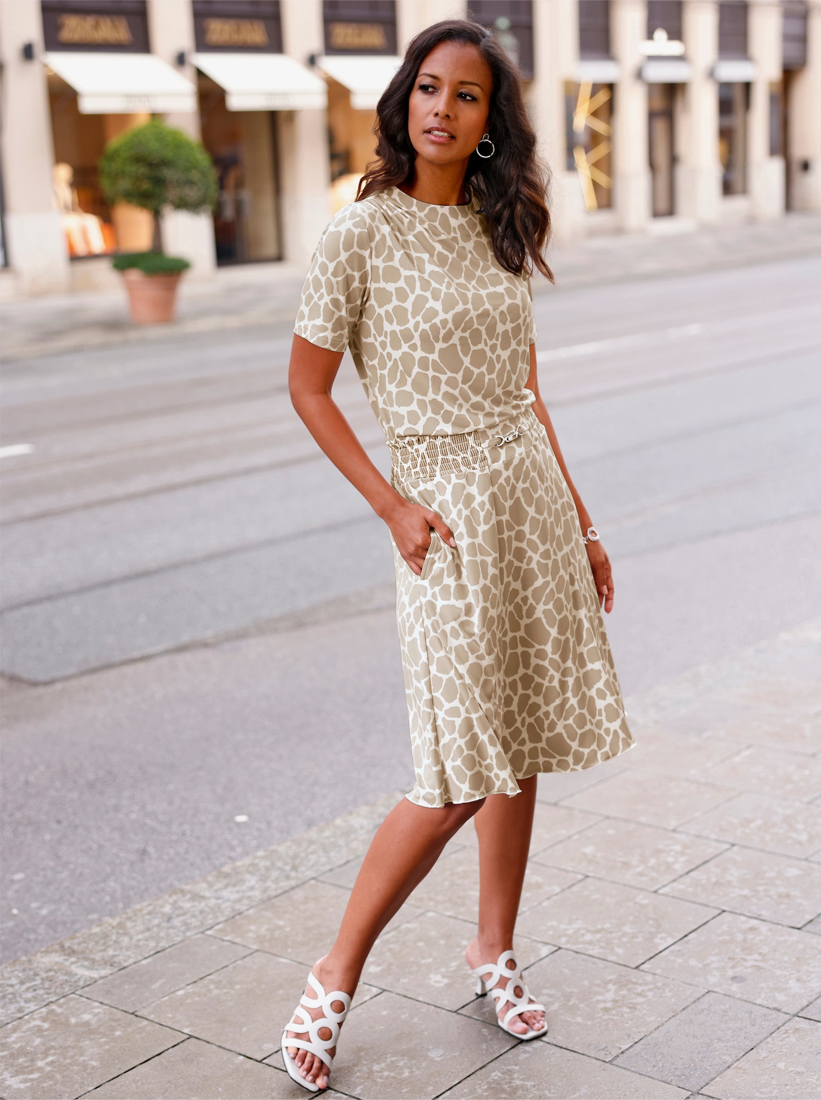 Shirt mit Raffung - sesam-ecru-bedruckt