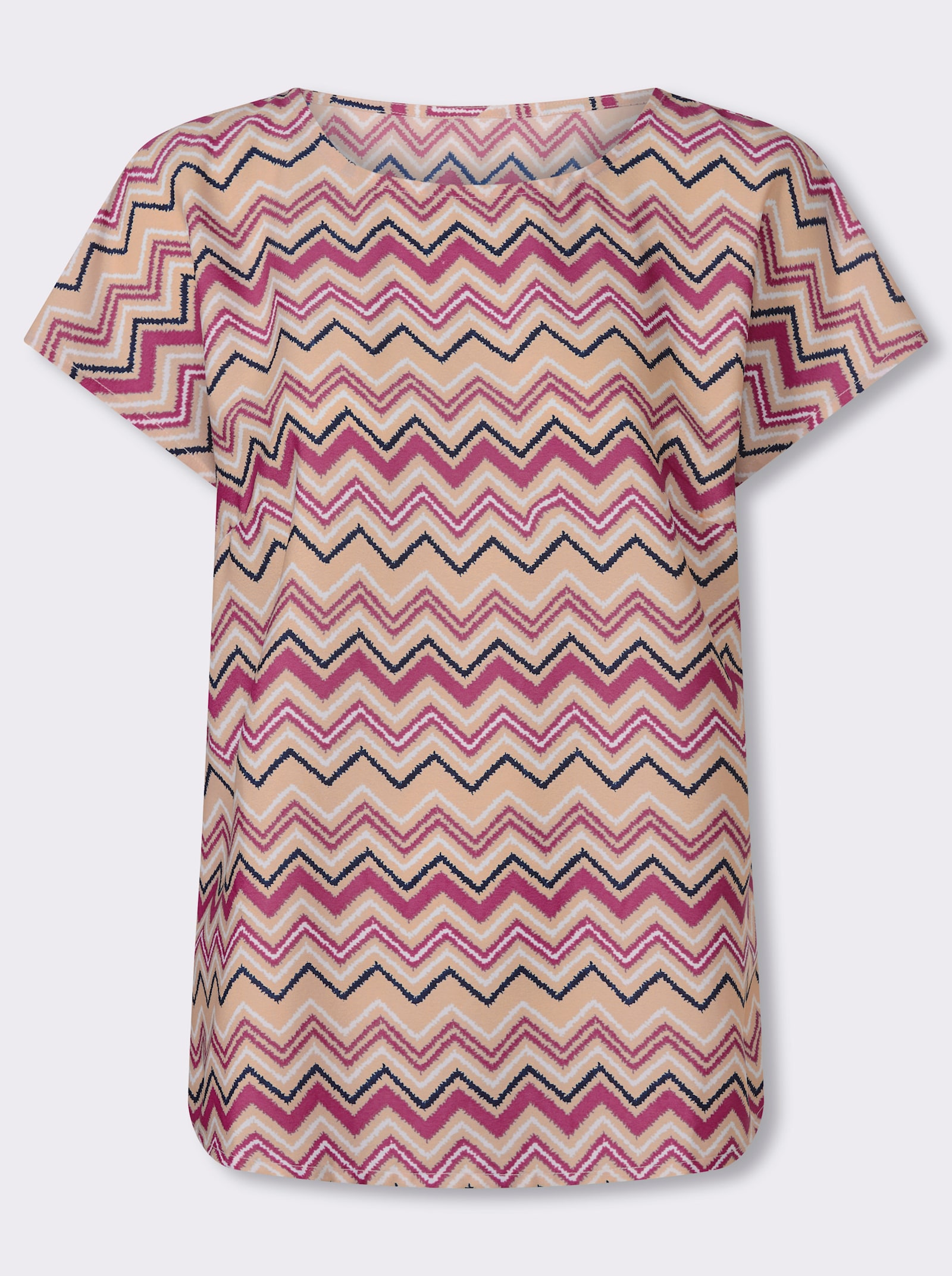 Schlupfbluse mit Zick-Zack-Muster - apricot-fuchsia-bedruckt