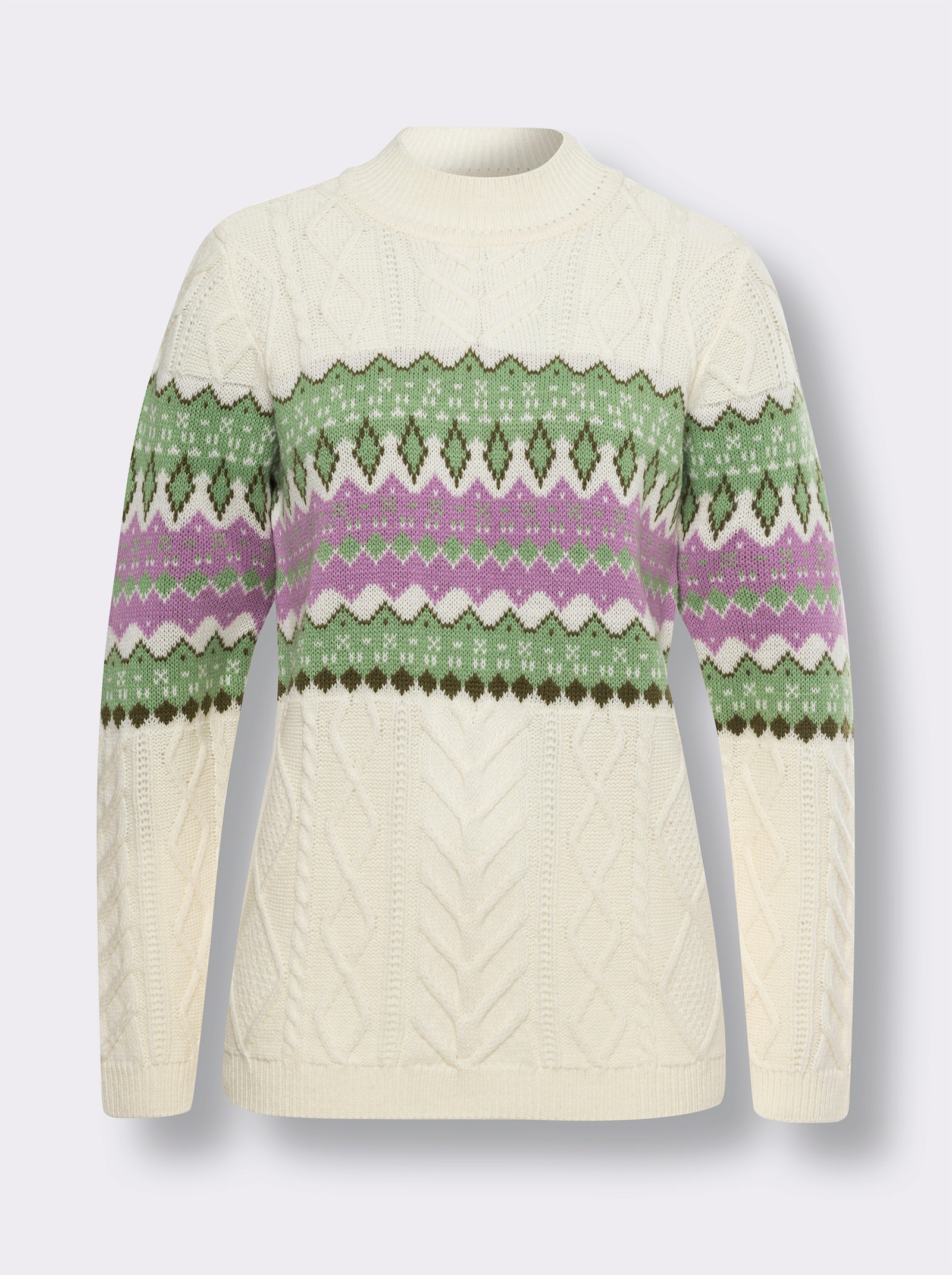 Stehkragenpullover in Norweger-Optik - champagner-orchidee