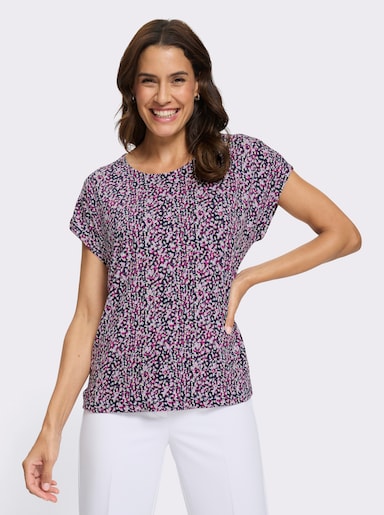 Print-Shirt mit überschnittenen Schultern - marine-orchidee-bedruckt