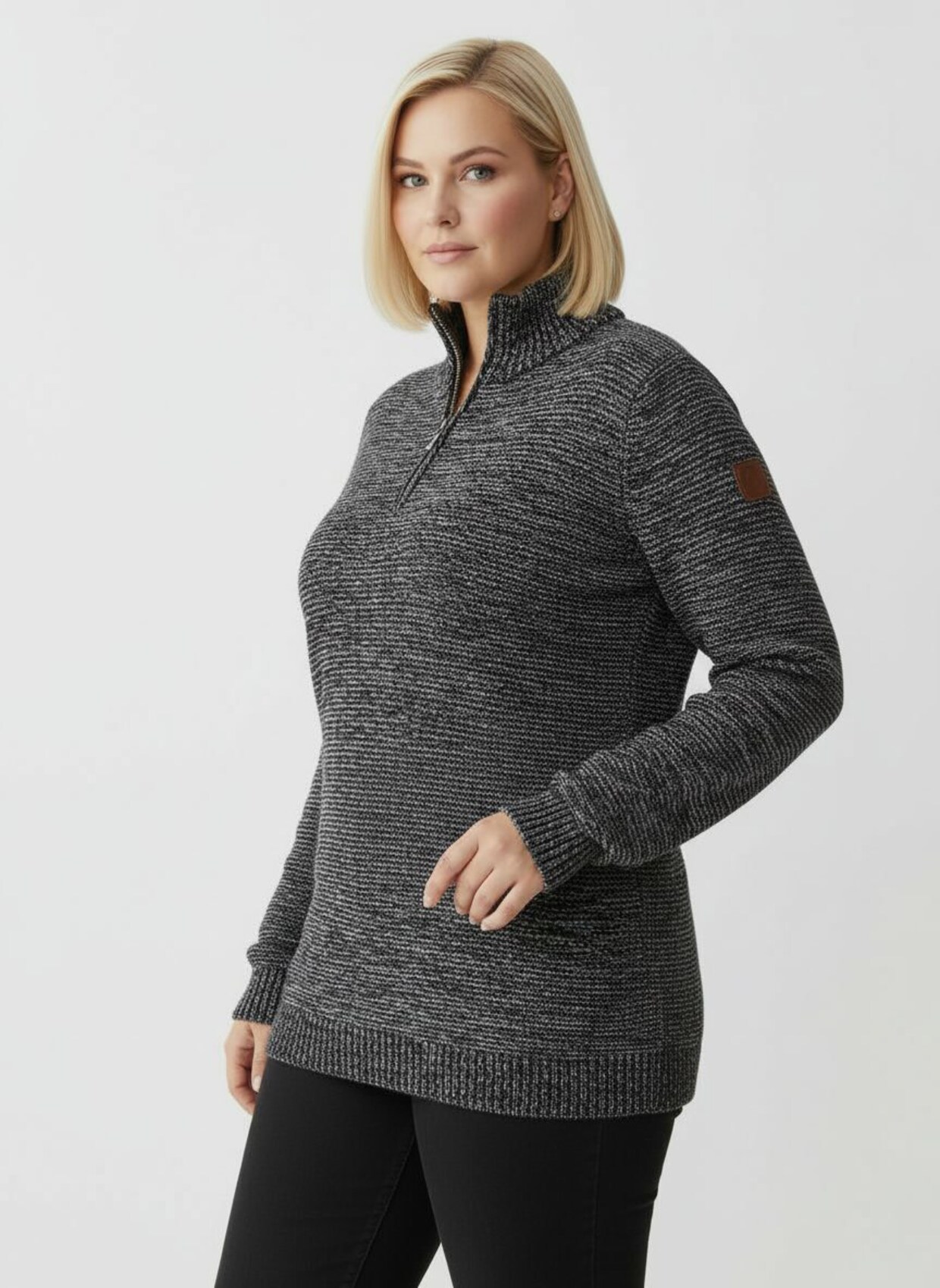 Troyer mit gerippten Abschlüssen - schwarz-meliert