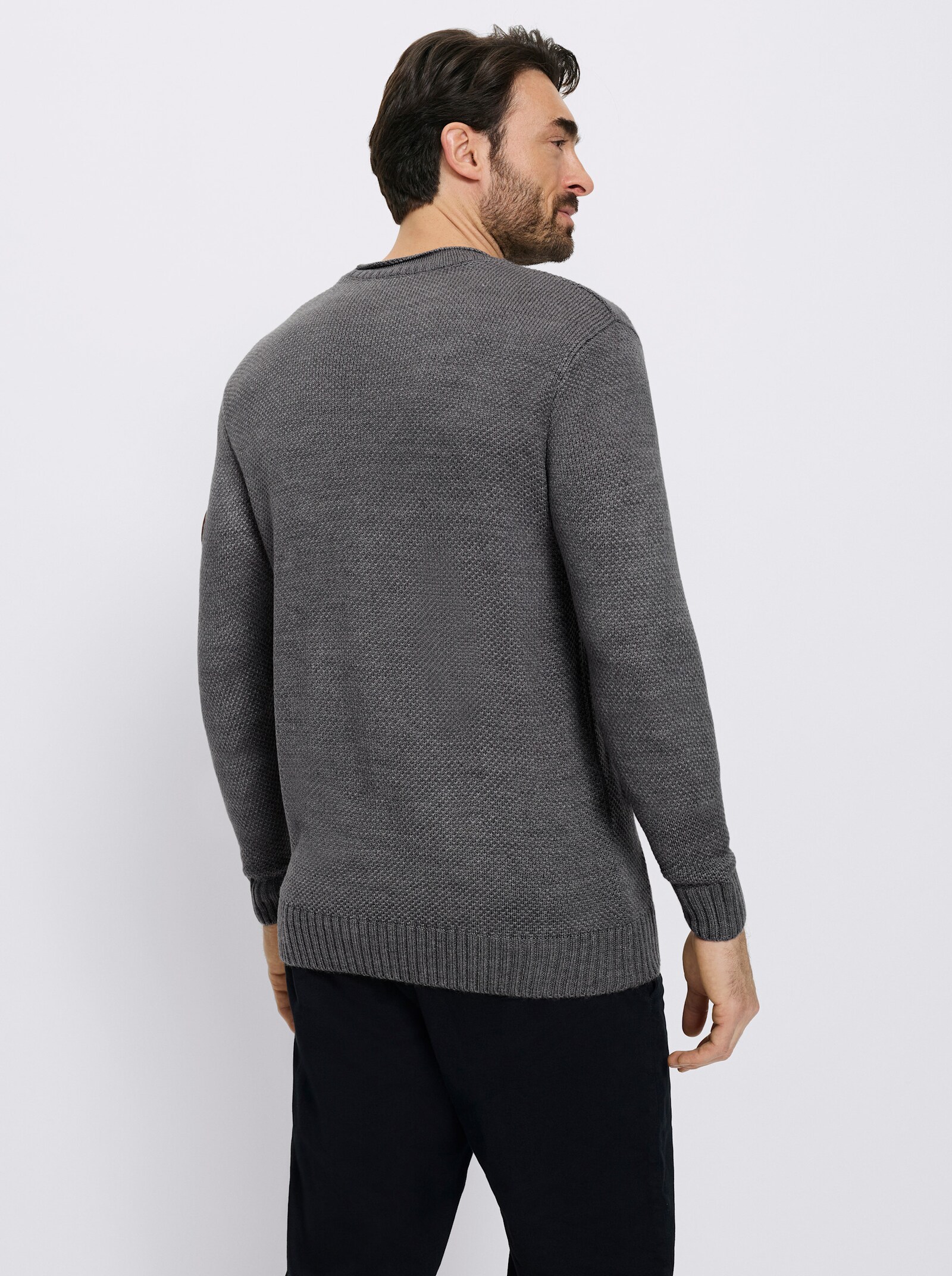 Catamaran Rundhalspullover mit Struktur-Strickmuster - anthrazit-meliert
