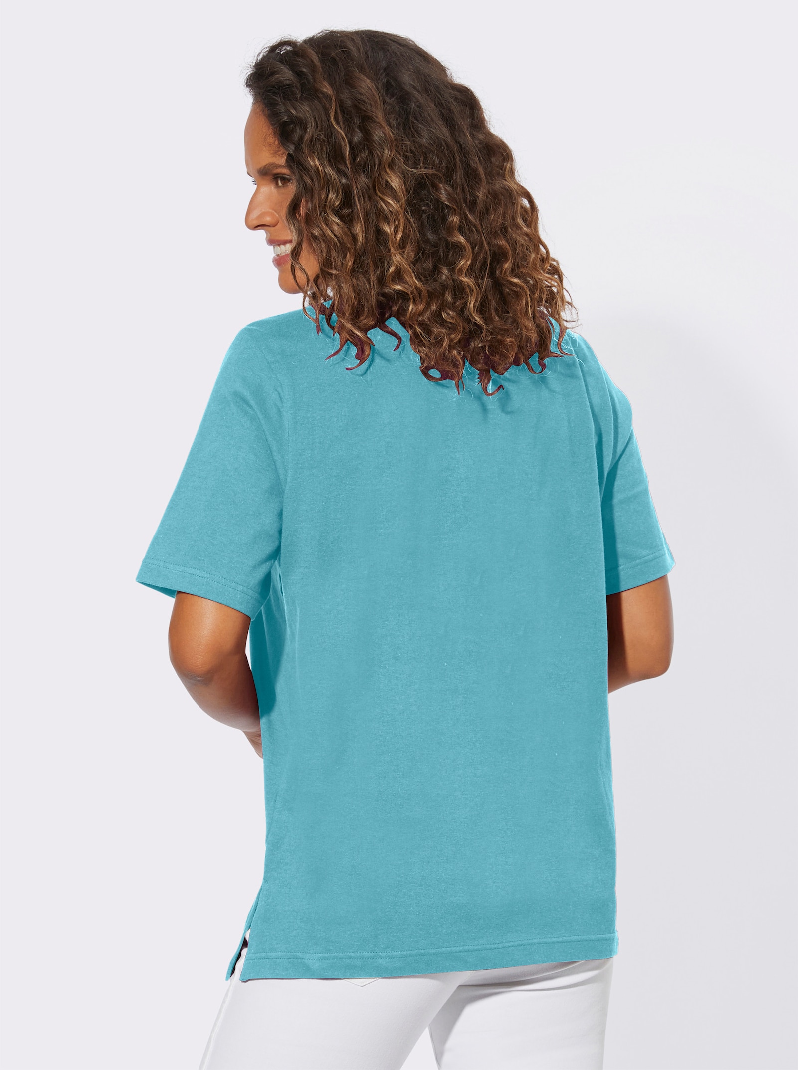 T-shirt à manches courtes avec imprimé coquillages - turquoise