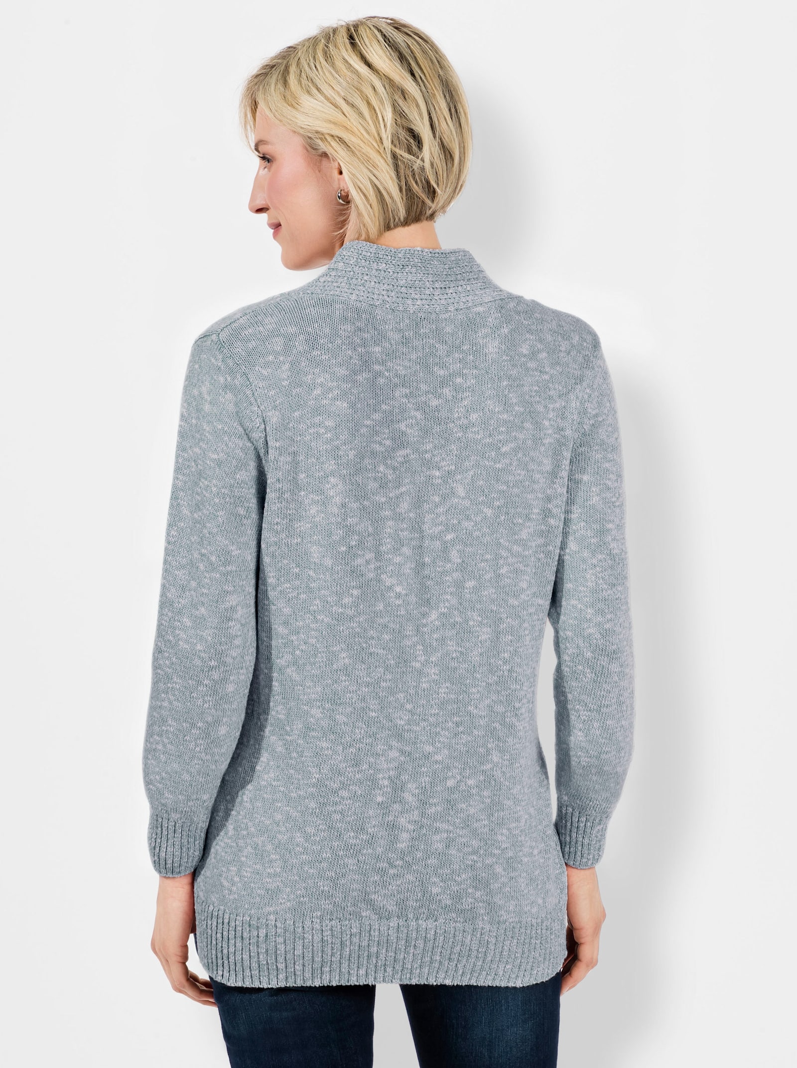 V-Ausschnitt-Pullover in 2-in-1-Optik - bleu-meliert