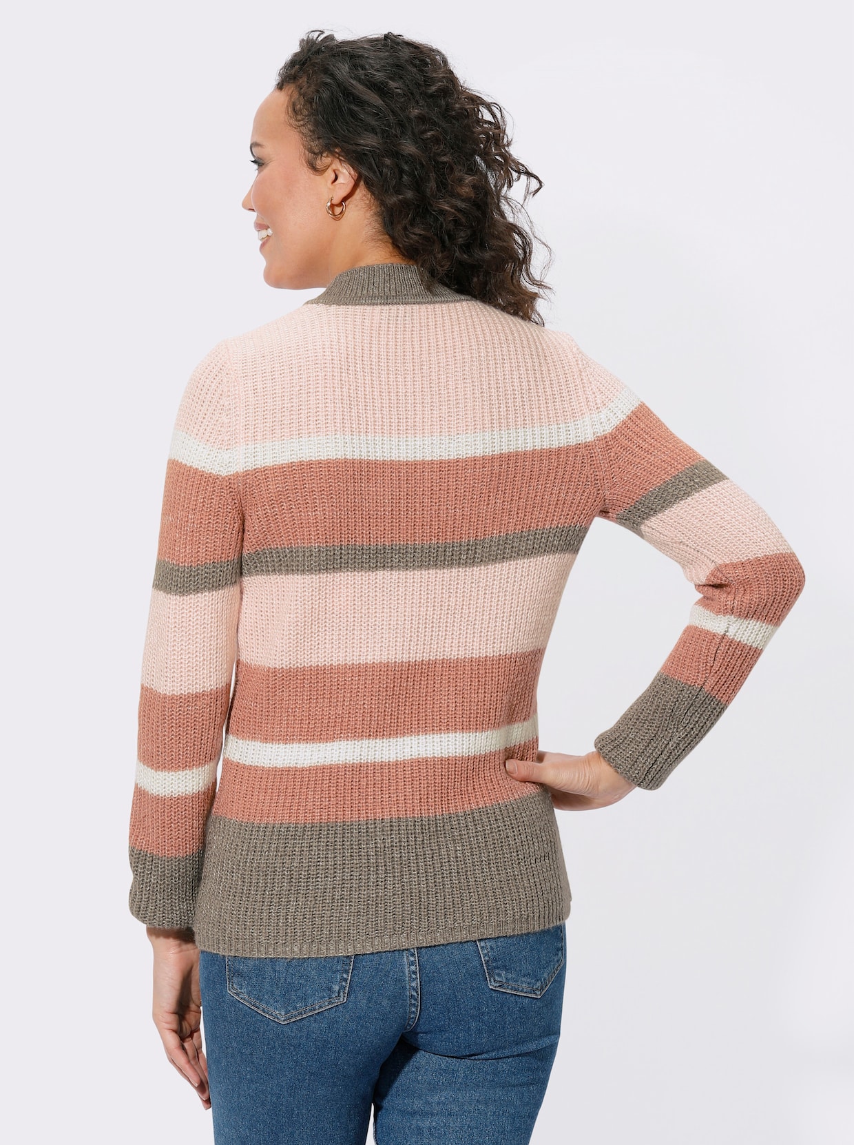 Pullover - rosenholz-taupe-geringelt