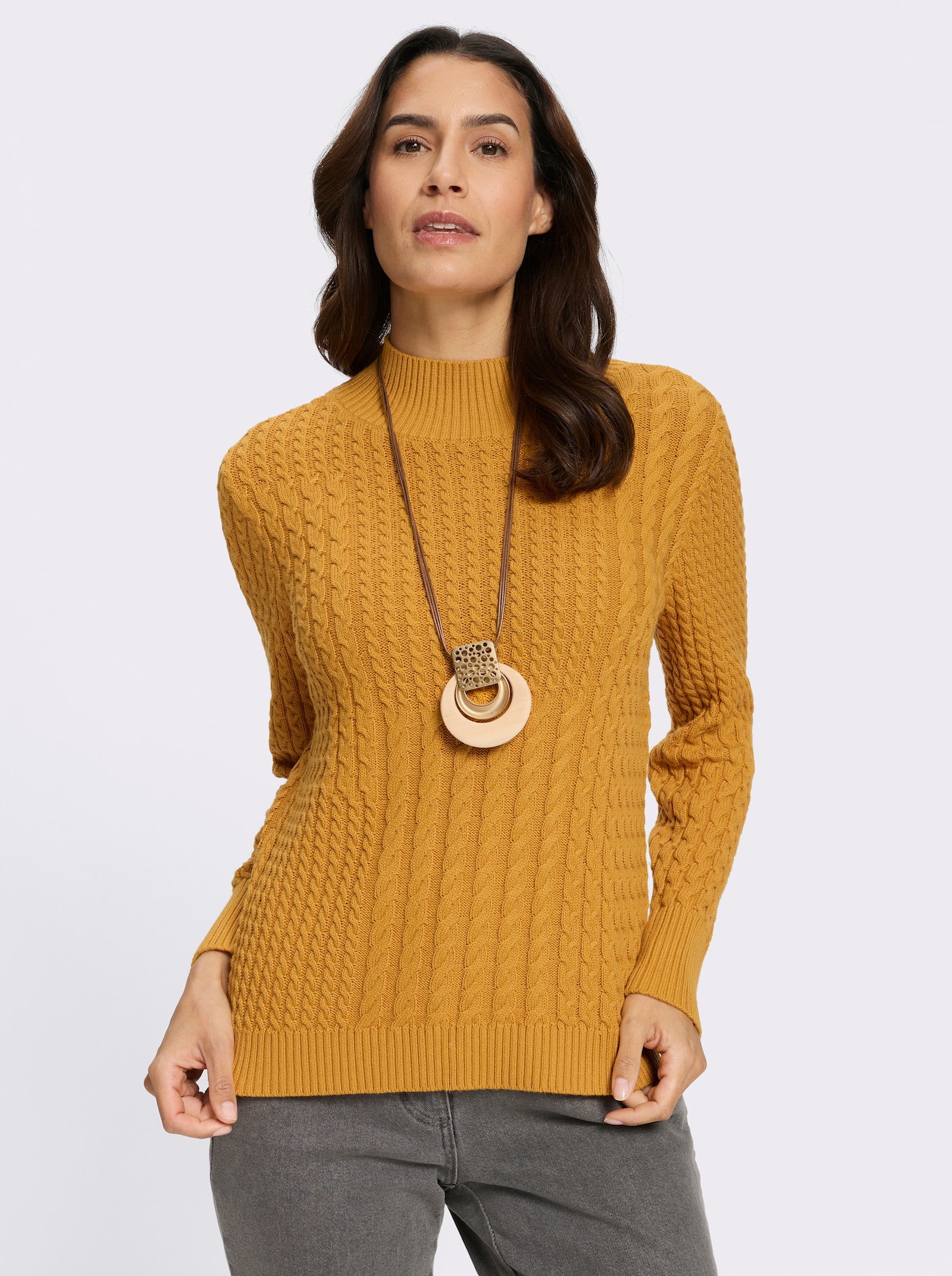 Pullover met opstaande kraag in patchworklook - oker