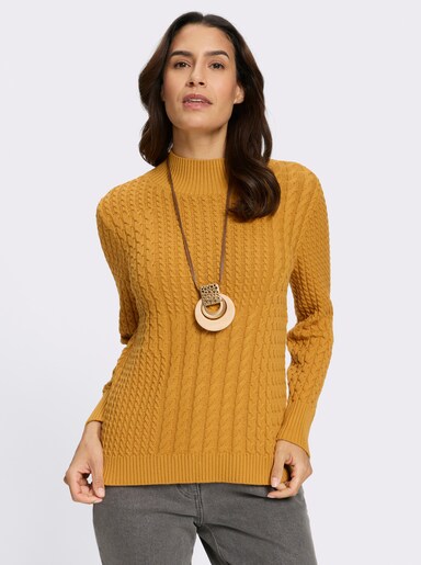 Pullover met opstaande kraag in patchworklook - oker