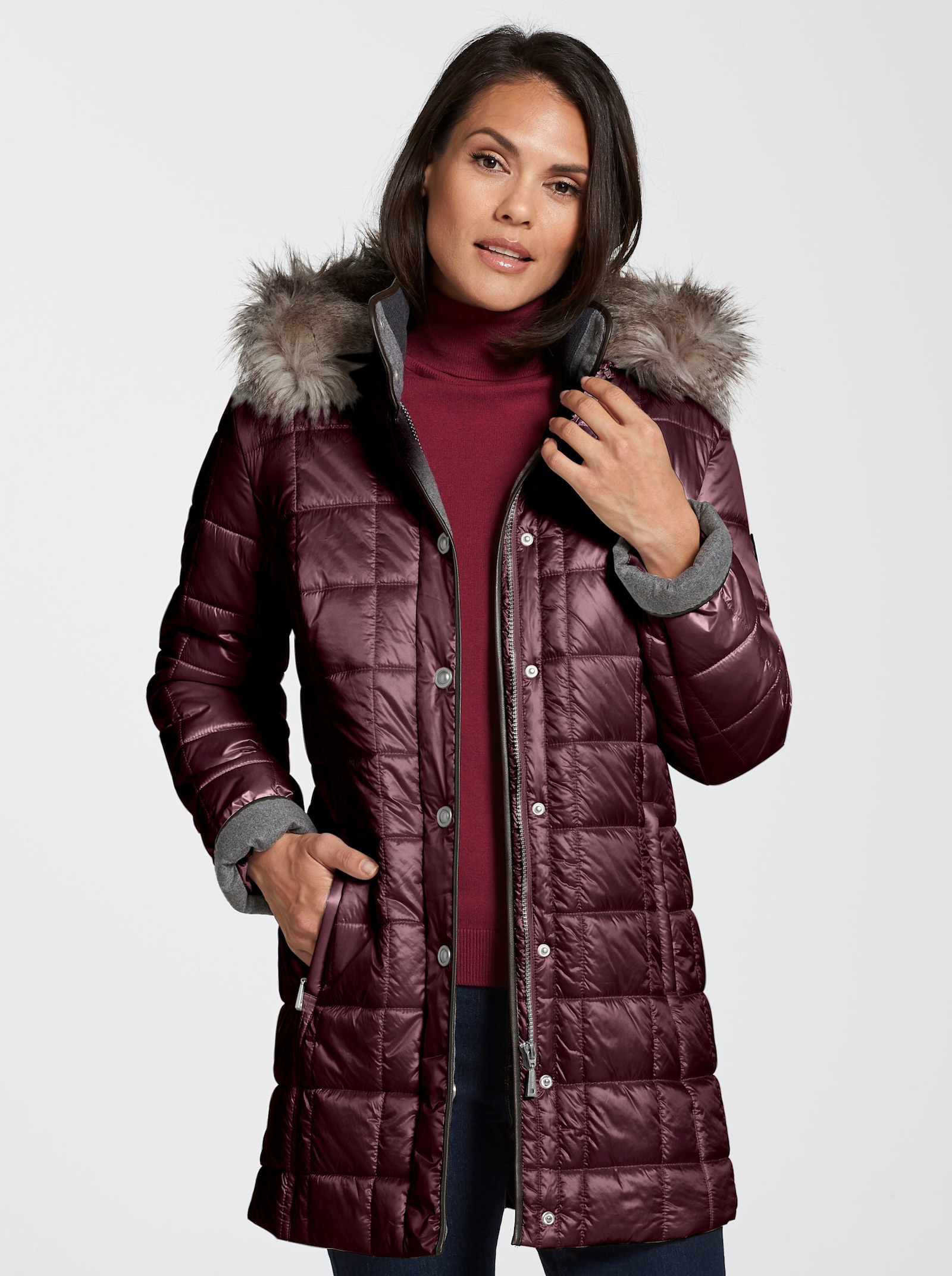 Steppjacke mit Reißverschluss-Seitenschlitzen - bordeaux