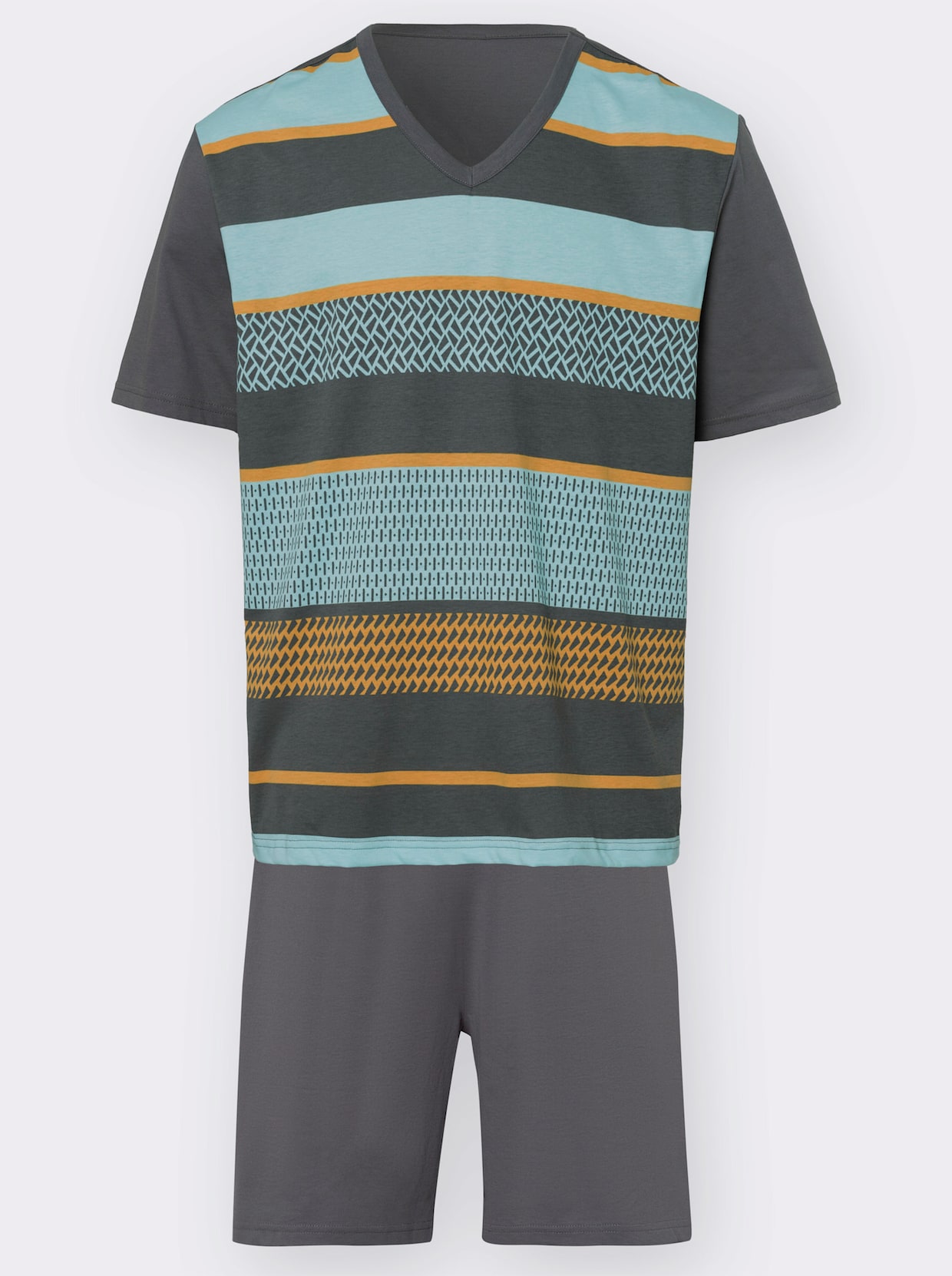 Krátke pyžamo - Antracitovo-akvamarínovo-okrová