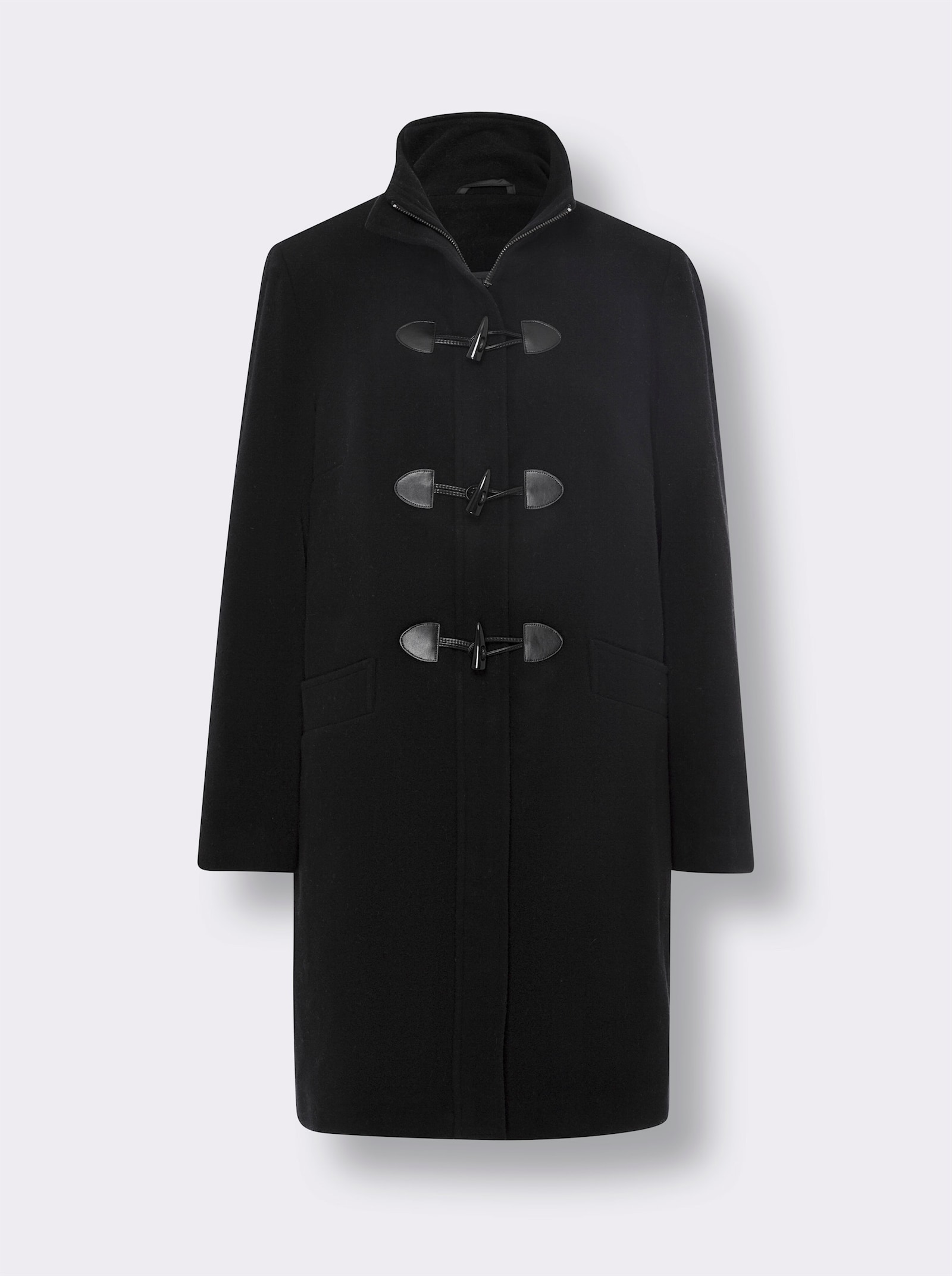 heine Dufflecoat mit Lederimitat-Details - schwarz