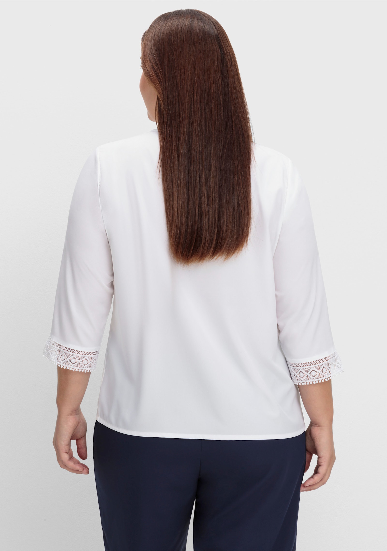 Schlupfbluse mit Spitze - weiß