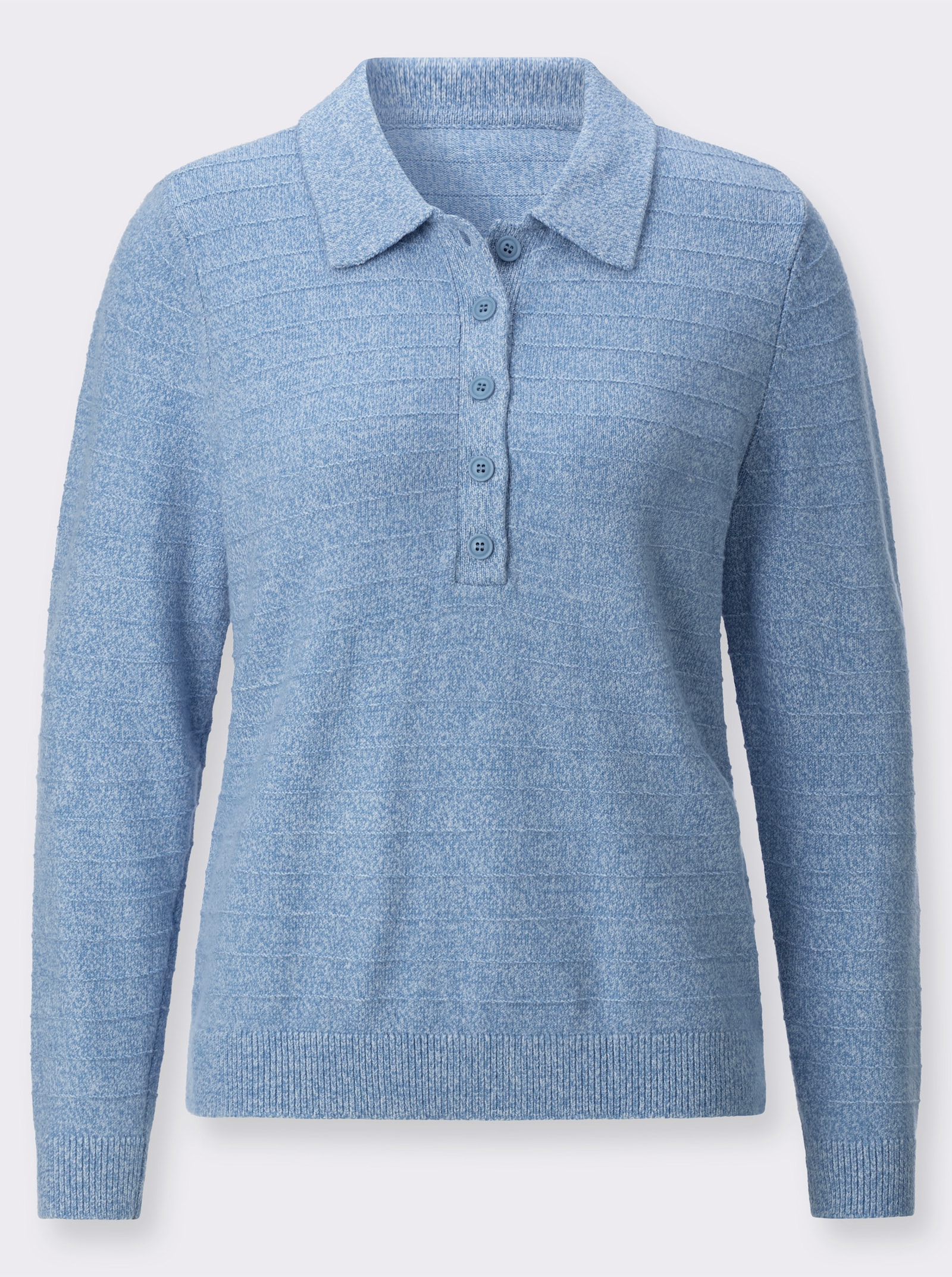 Polopullover in melierter Optik - mittelblau-ecru-meliert