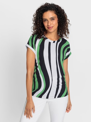 Streifenshirt mit überschnittenen Schultern - weiß-apfel-gestreift