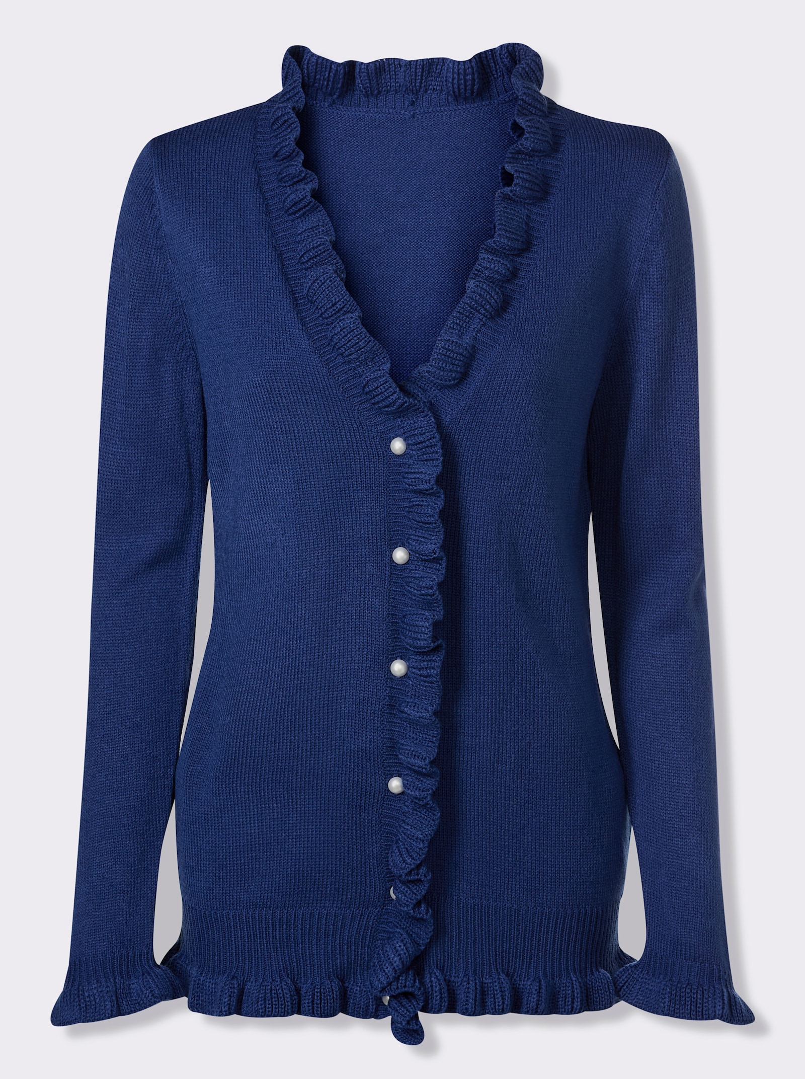 Strickjacke mit Rüschen-Verzierung - royalblau
