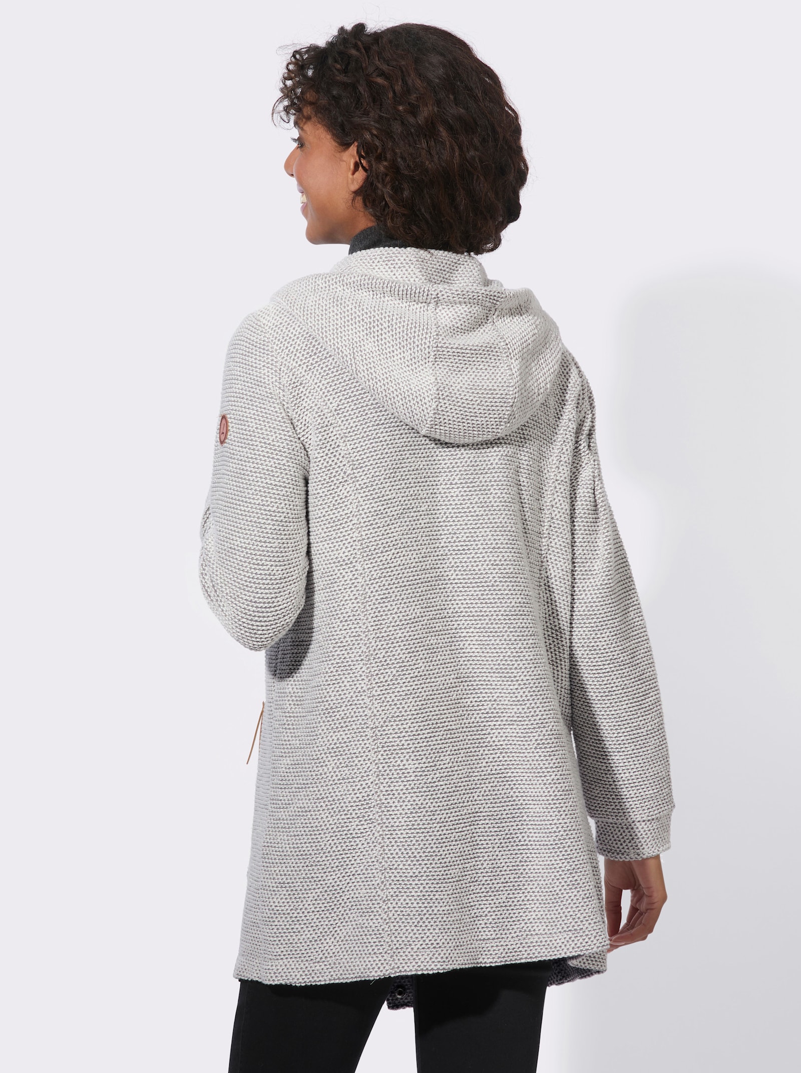  Shirtjacke mit Kapuze - steingrau-ecru-meliert