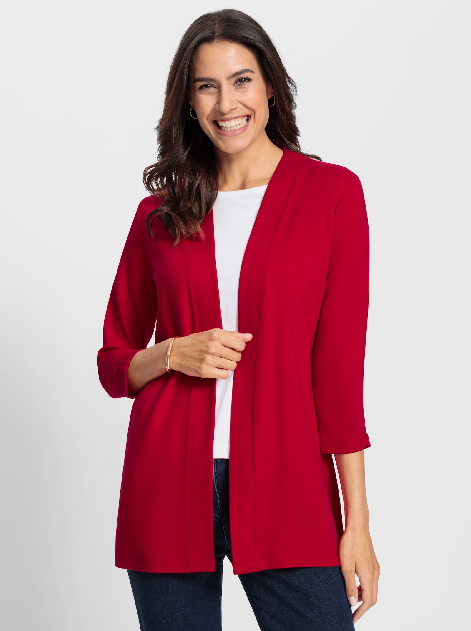 Shirtjacke mit Raffung an den Ärmeln - erdbeere