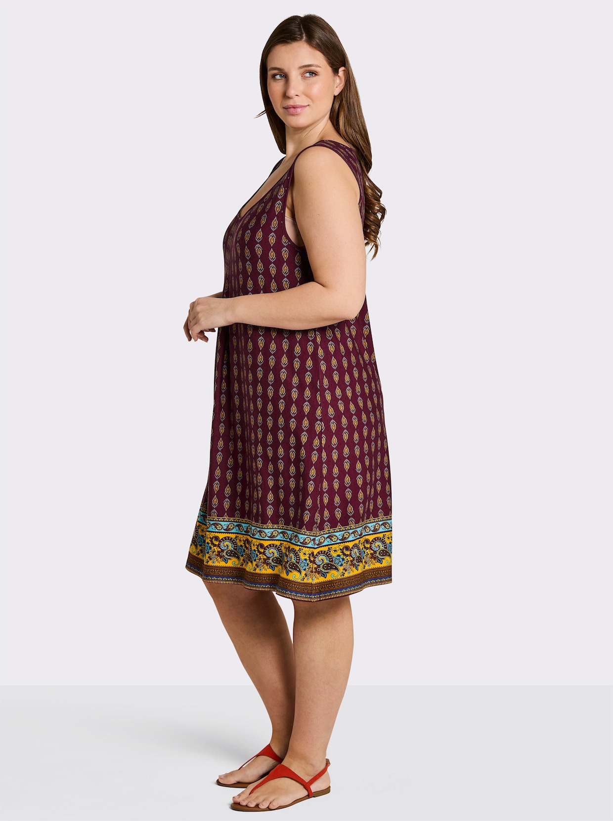 sheego Druckkleid mit Biesen - bordeaux-burgund-bedruckt