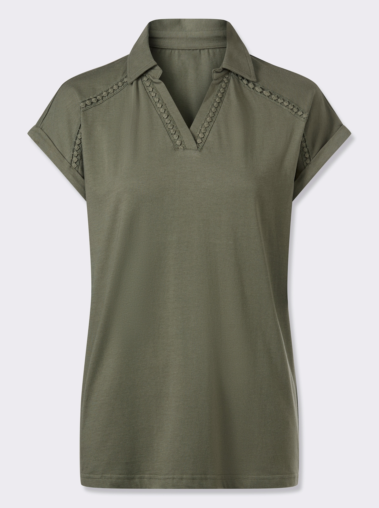 Poloshirt mit Spitzenborte - khaki