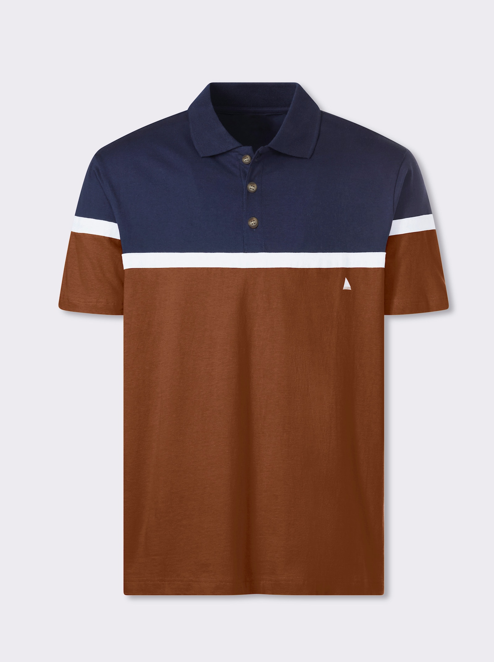 Catamaran Kurzarmshirt aus Baumwolle. Colour Blocking - marine-cognac